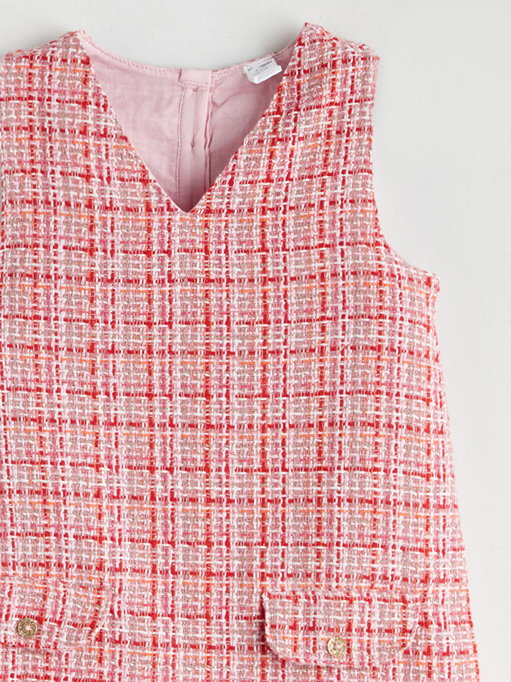 Pembe V Yaka Kız Çocuk Elbise ve Külotlu Çorap-3