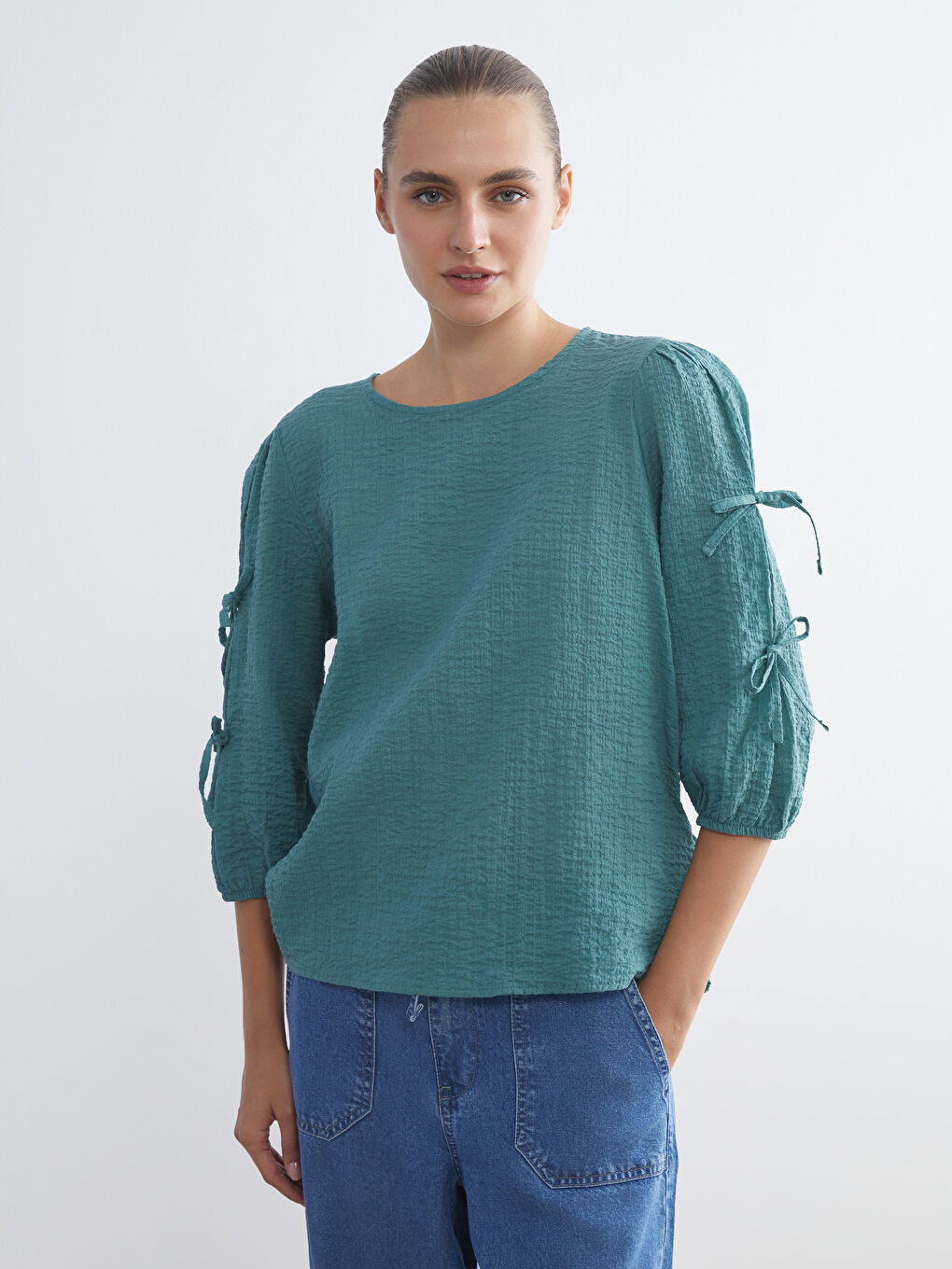 Crew Neck Textured Blouse