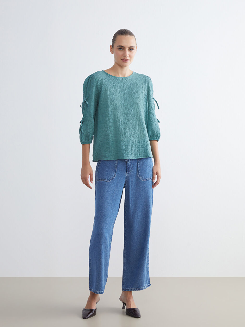 Crew Neck Textured Blouse-2