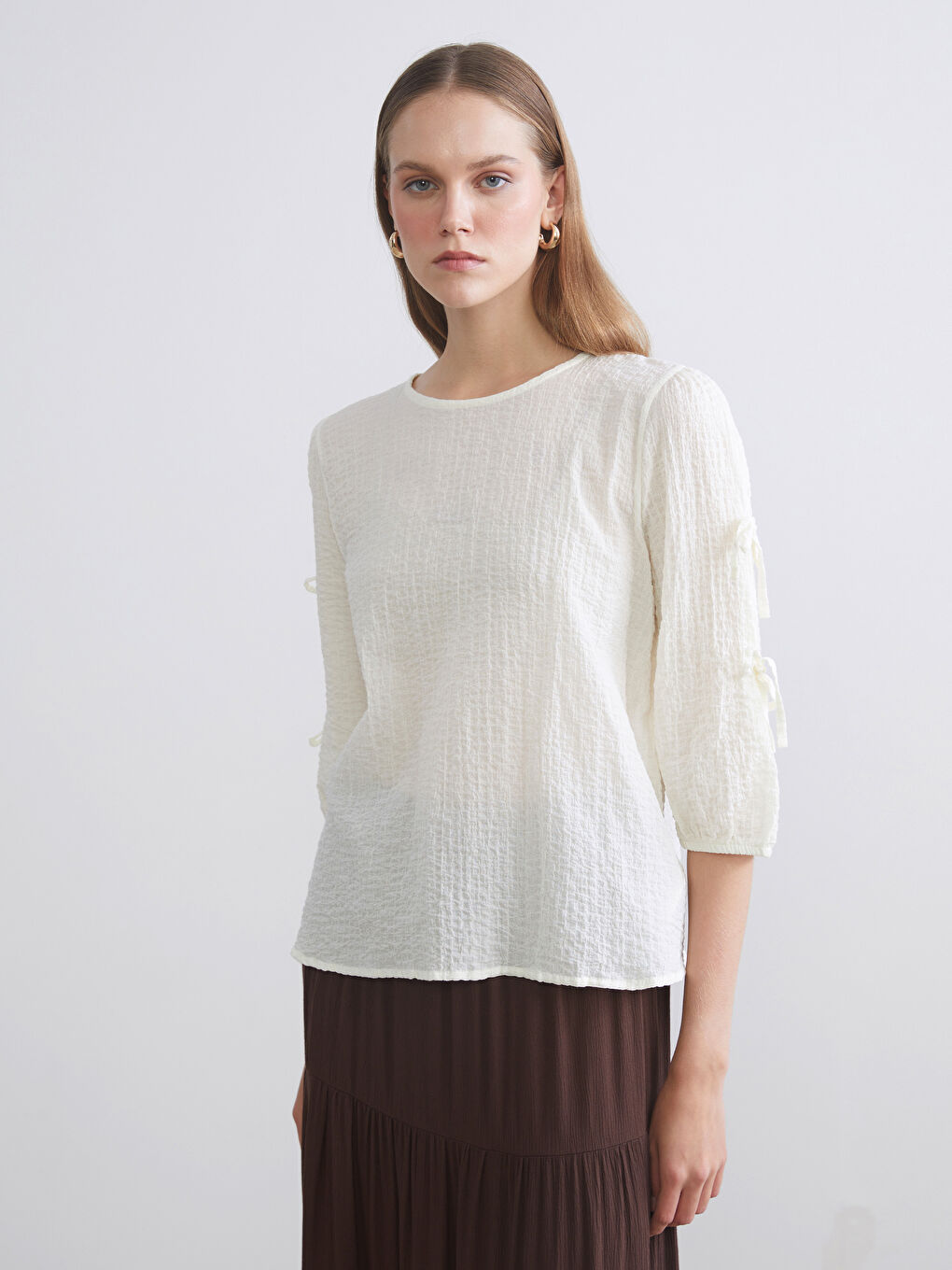 Crew Neck Textured Blouse