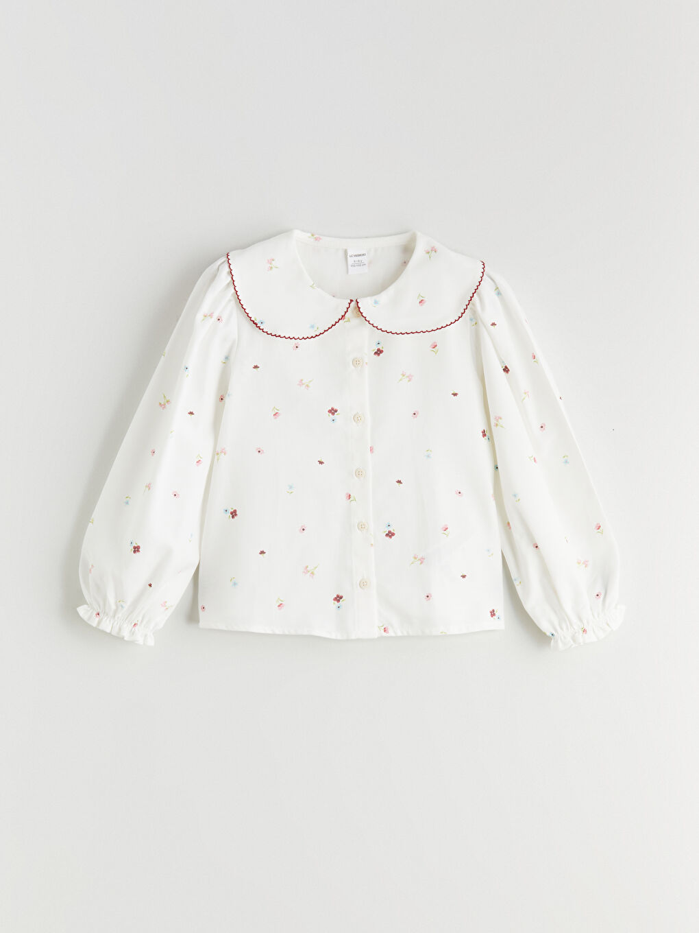 Ekru Bebe Yaka Çiçekli Kız Çocuk Gömlek