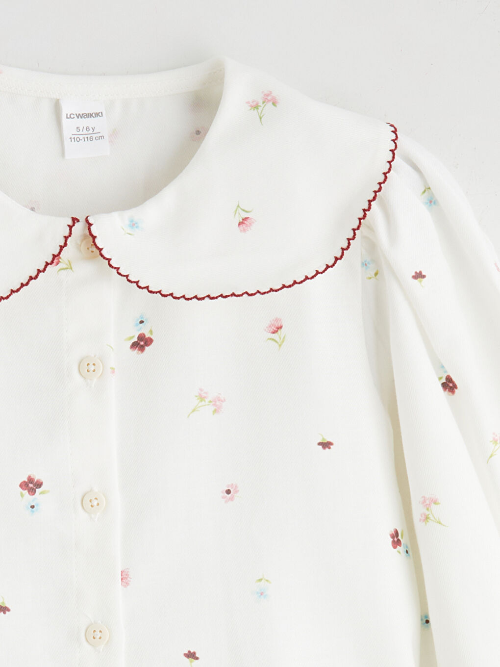 Ekru Bebe Yaka Çiçekli Kız Çocuk Gömlek-1