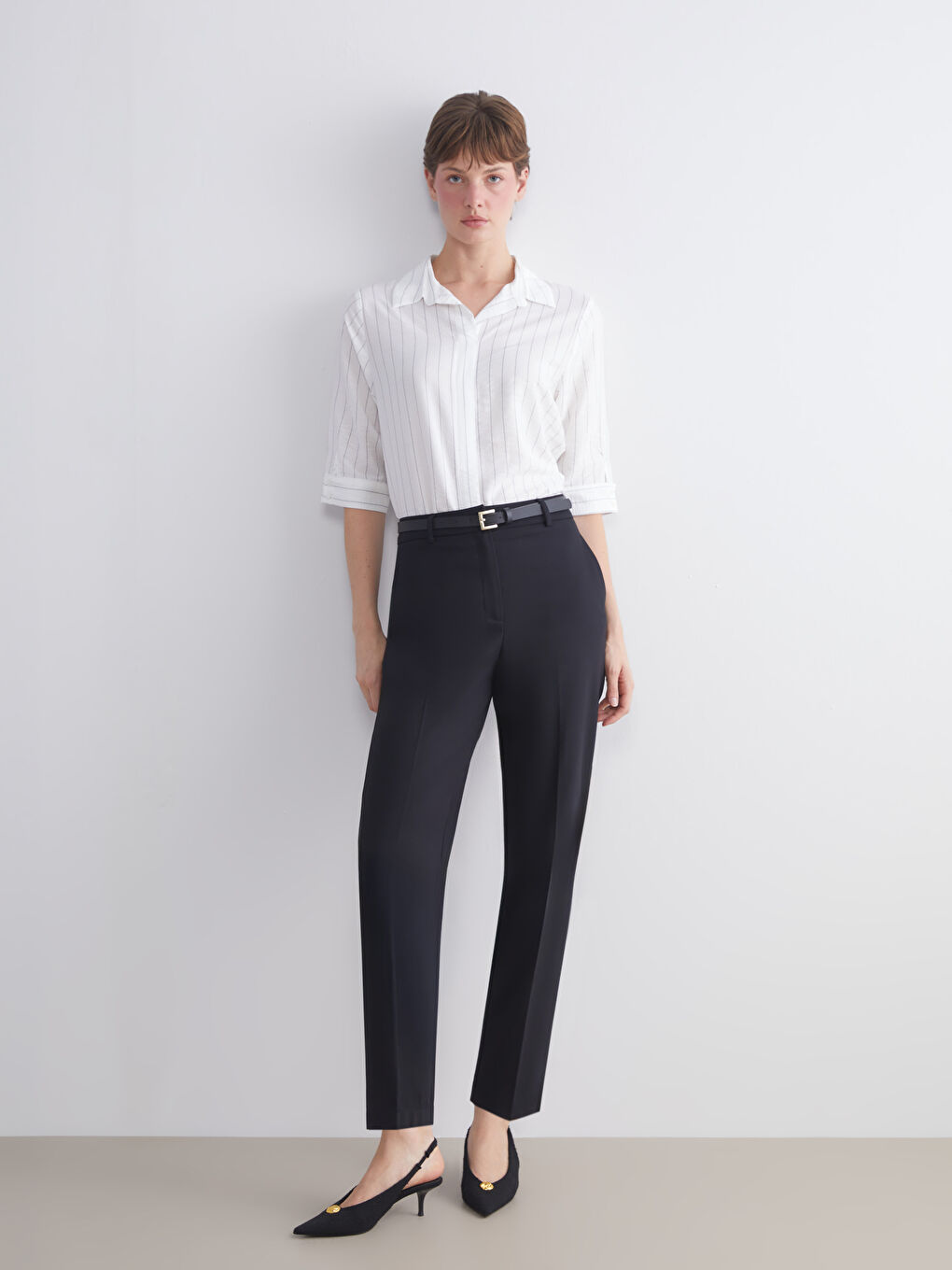 Plus Size Women's Cigarette Pants with Waist Belt