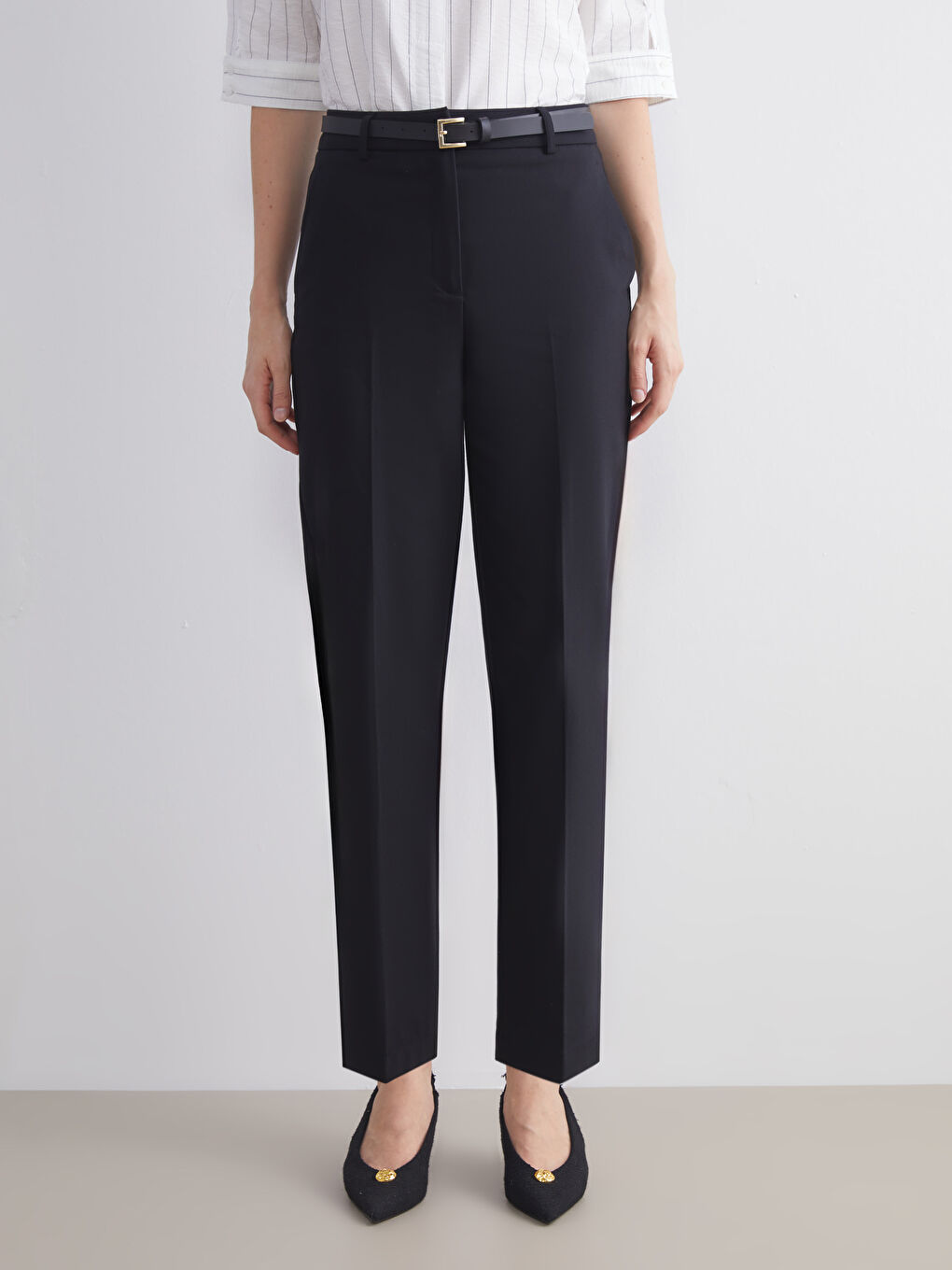 Plus Size Women's Cigarette Pants with Waist Belt-2