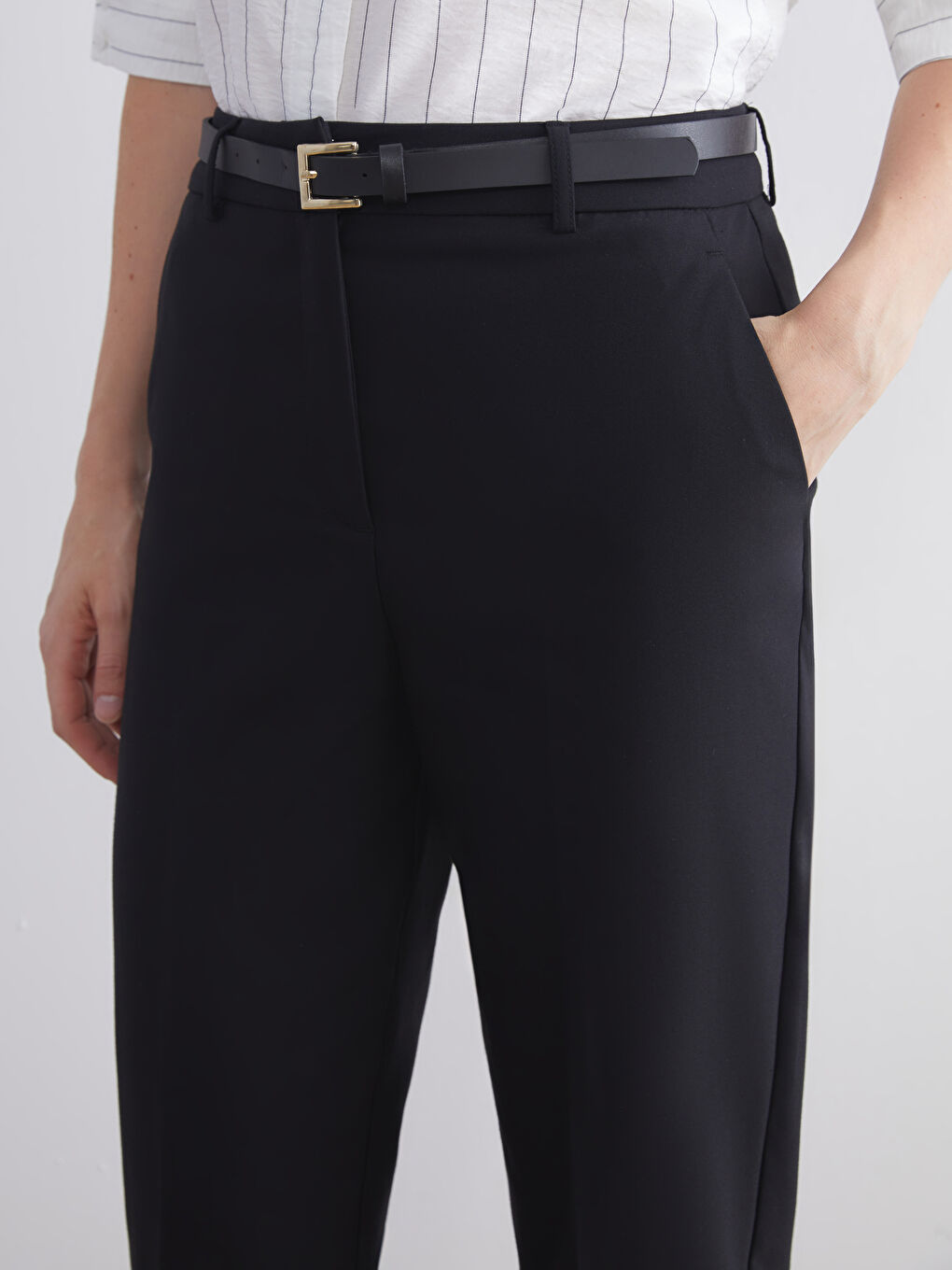 Plus Size Women's Cigarette Pants with Waist Belt-3