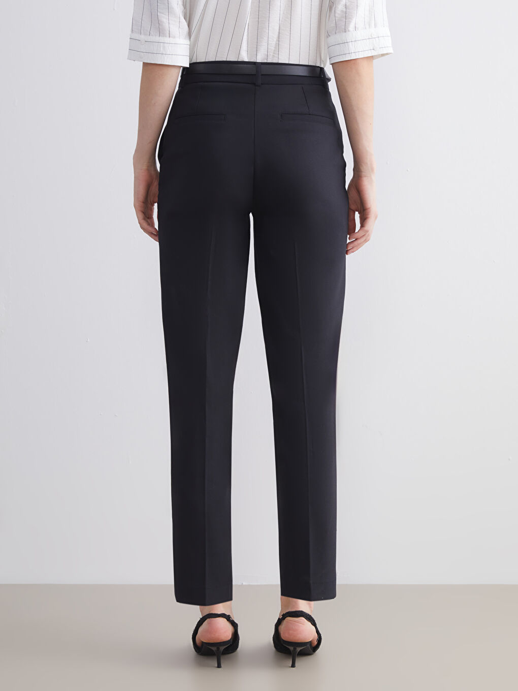 Plus Size Women's Cigarette Pants with Waist Belt-4