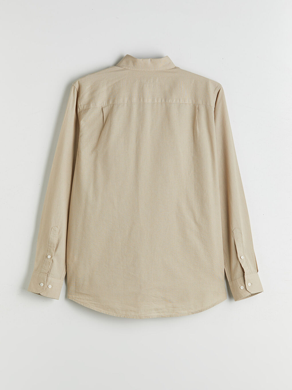 Bej Regular Fit Uzun Kollu Keten Görünümlü Erkek Gömlek-5