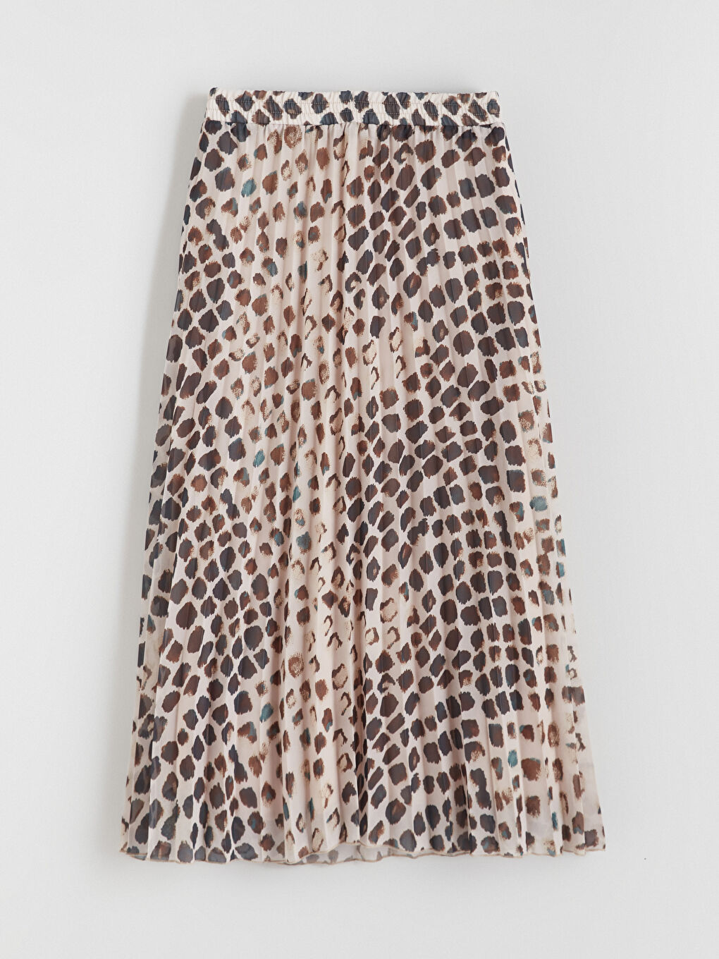 Elasticated Waist Patterned Chiffon Pleated Skirt-4