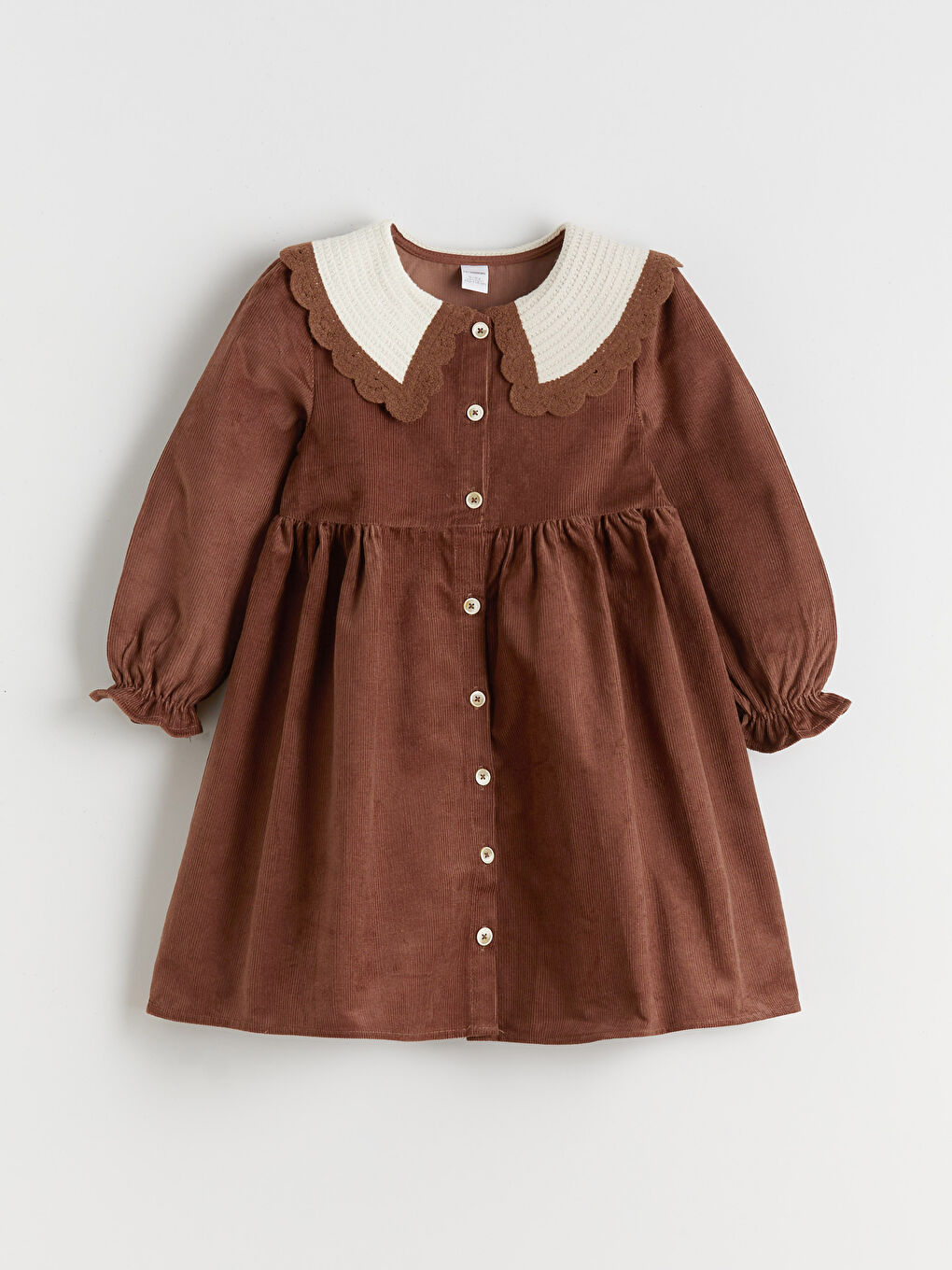 Kahverengi Bebe Yaka Kız Çocuk Kadife Elbise-2