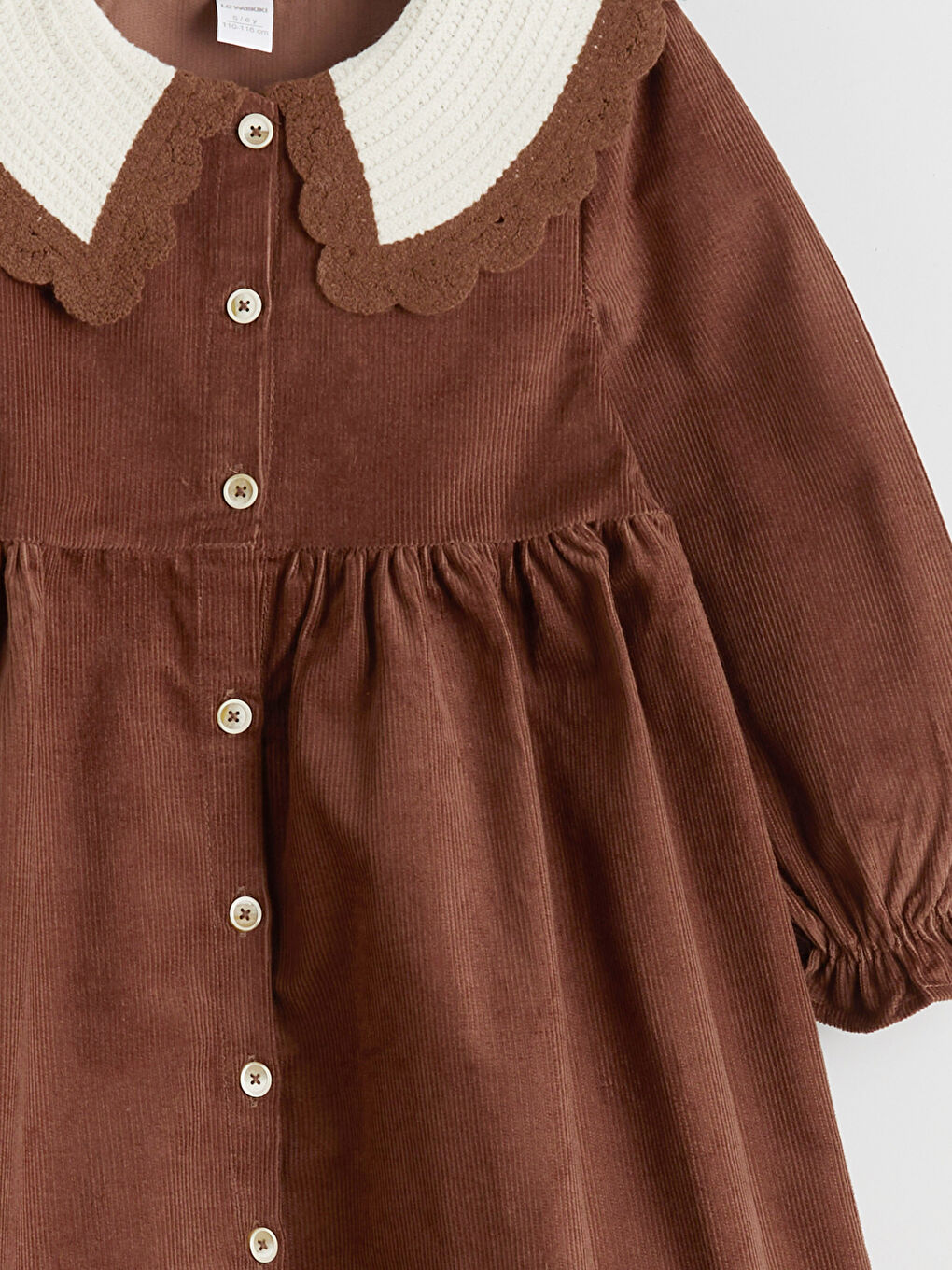 Kahverengi Bebe Yaka Kız Çocuk Kadife Elbise-4