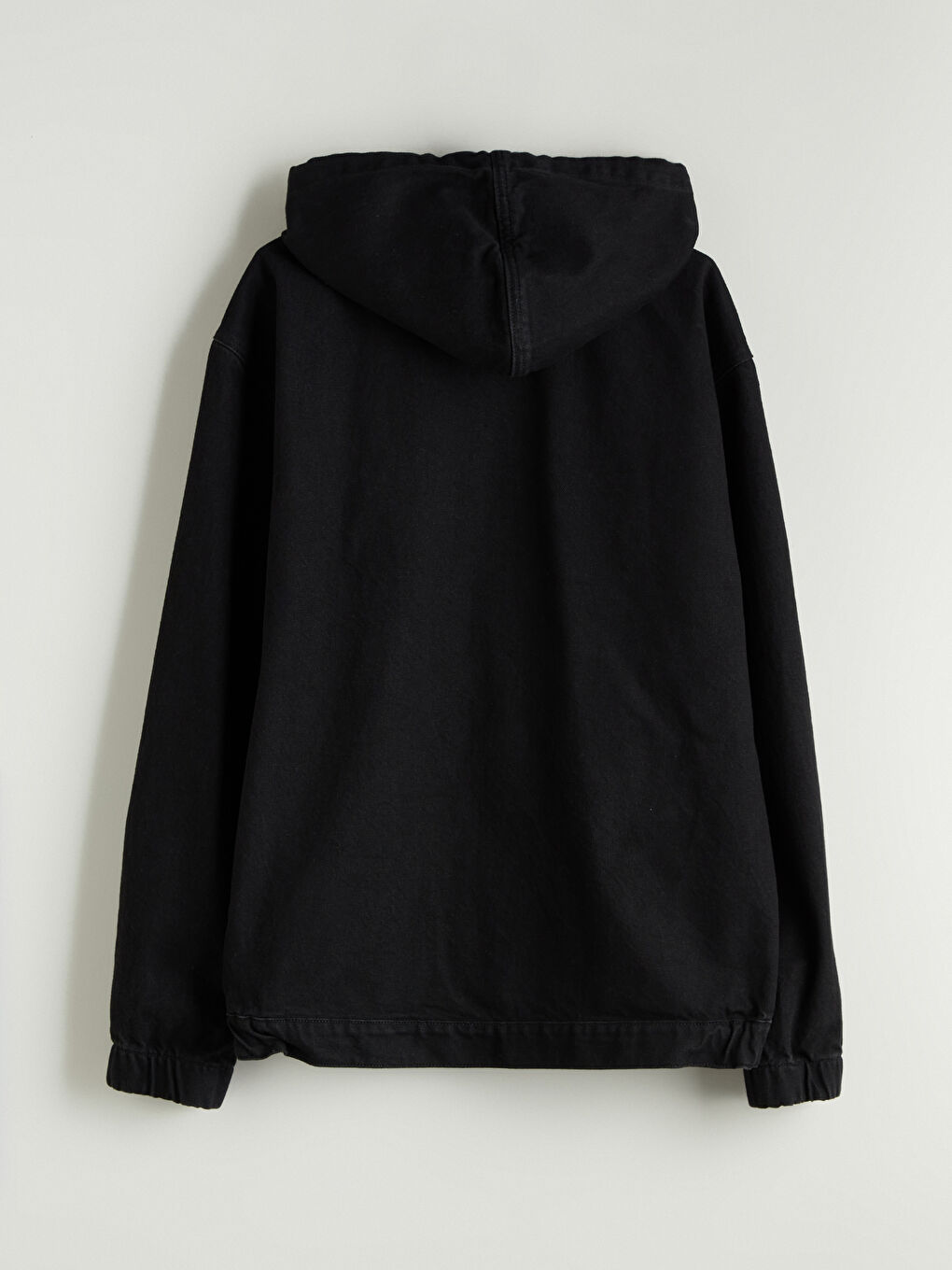 Siyah Rahat Kalıp Kapüşonlu Erkek Jean Ceket-5