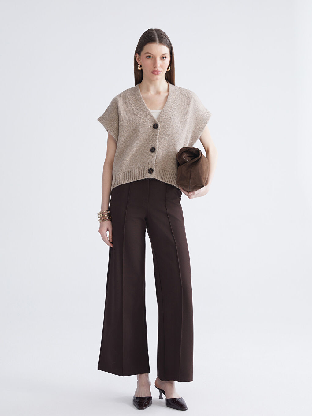 Женщины Коричневый Жилет-1