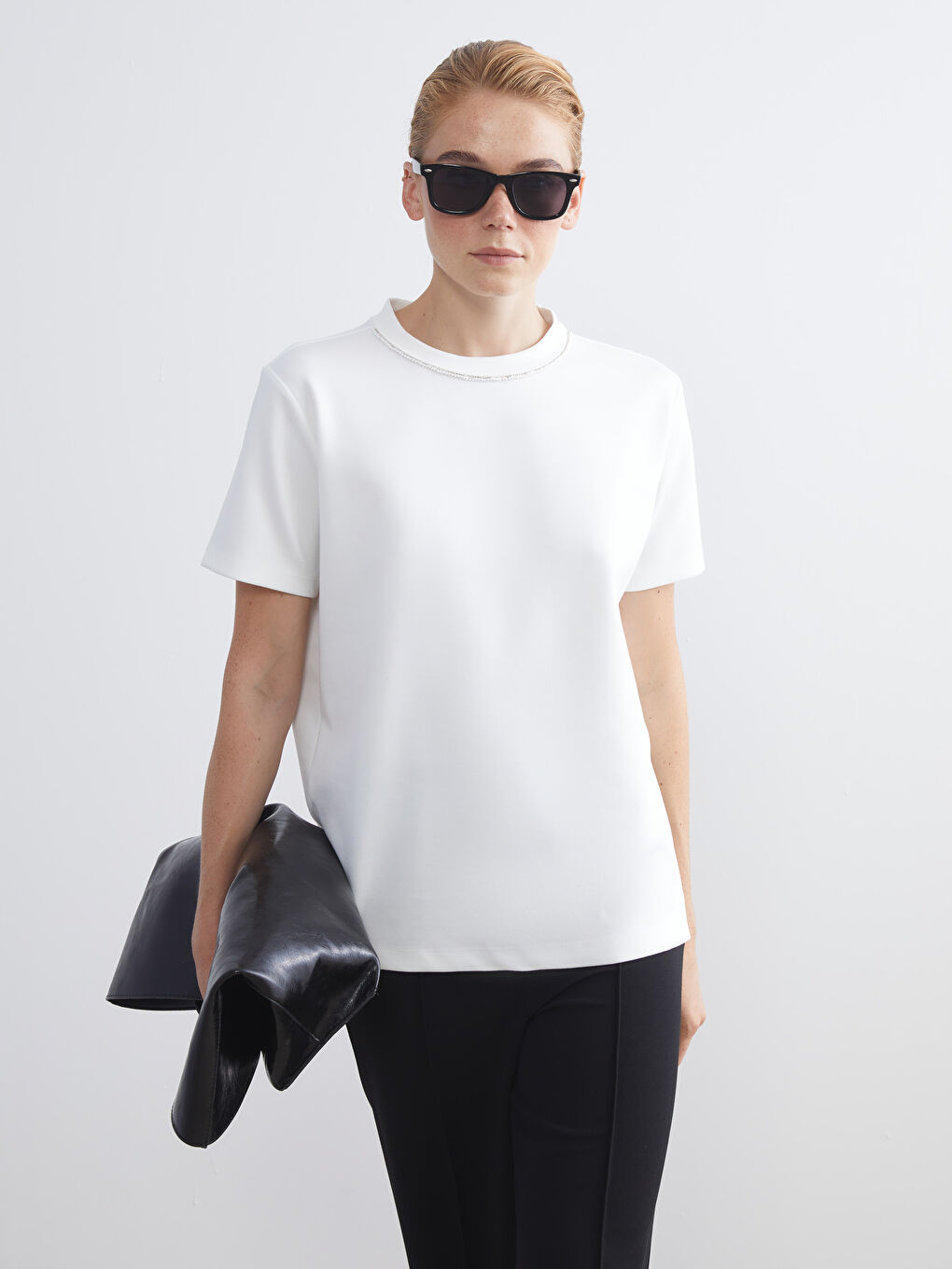 LCW Modest Crew Neck Embellished Women's T-Shirt -W5JI35Z8-R9J