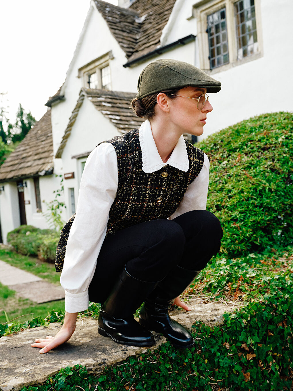 صدرية تيويد بياقة قميص للسيدات