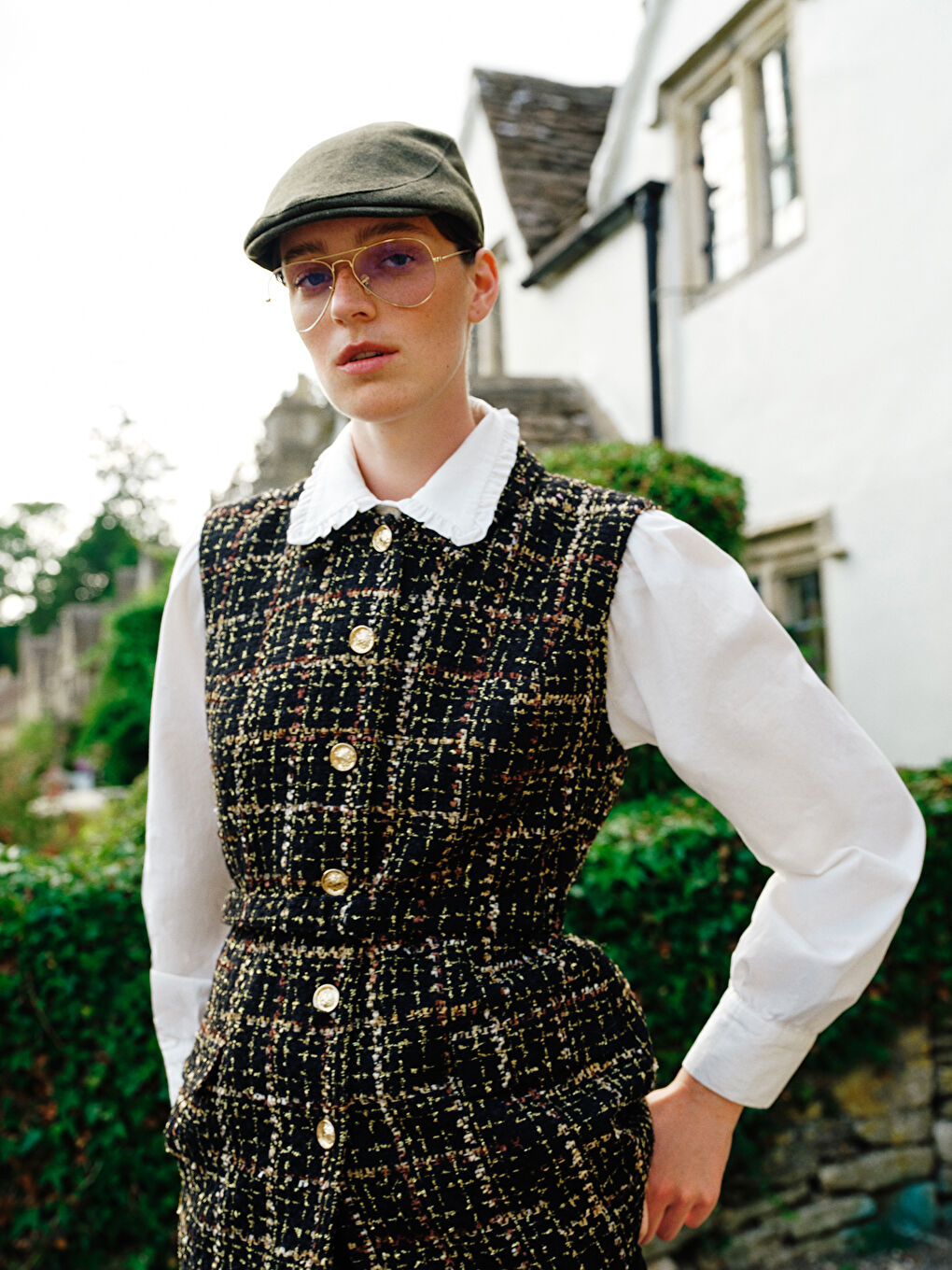 صدرية تيويد بياقة قميص للسيدات-1