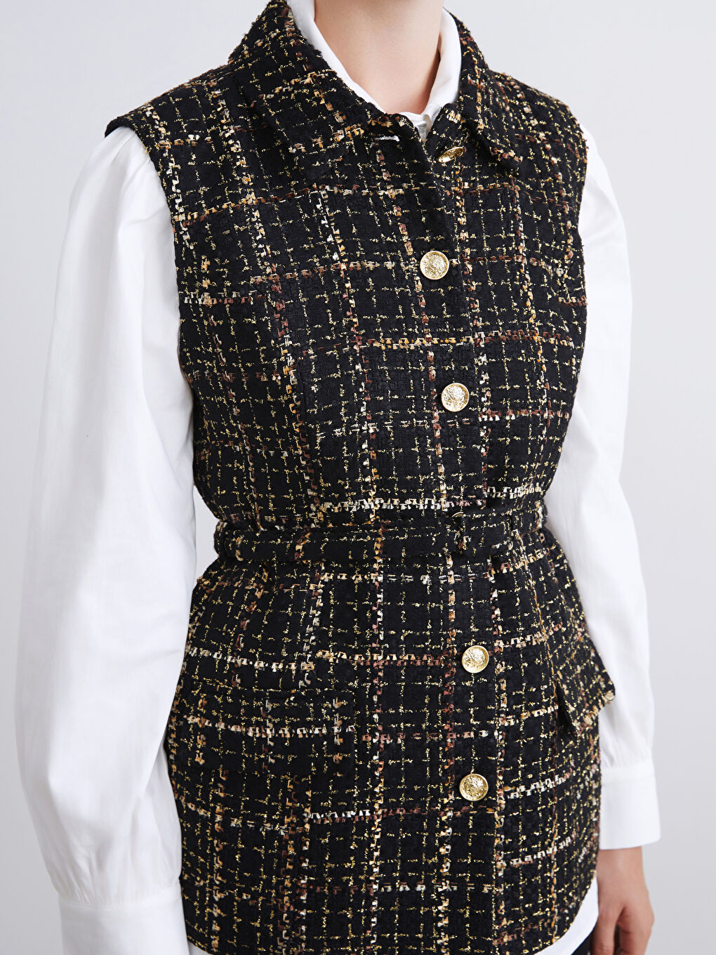 صدرية تيويد بياقة قميص للسيدات-4