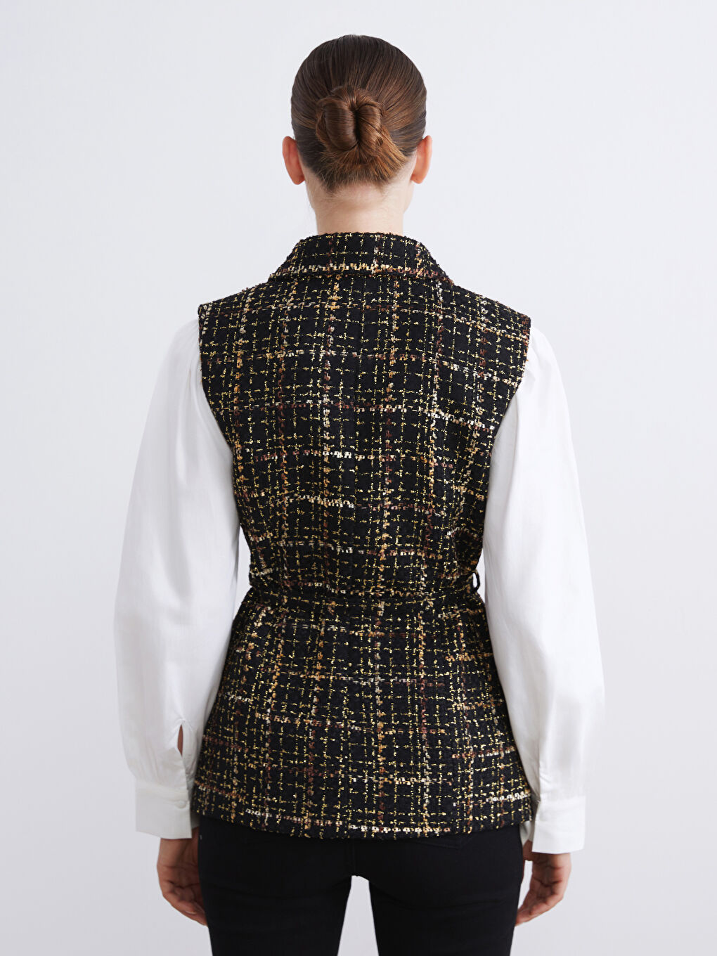 صدرية تيويد بياقة قميص للسيدات-5