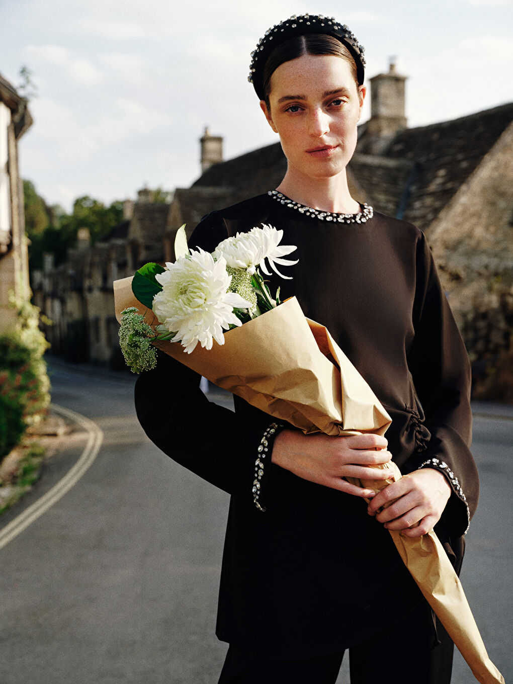 Siyah Taşlı Büzgülü Kadın Tunik