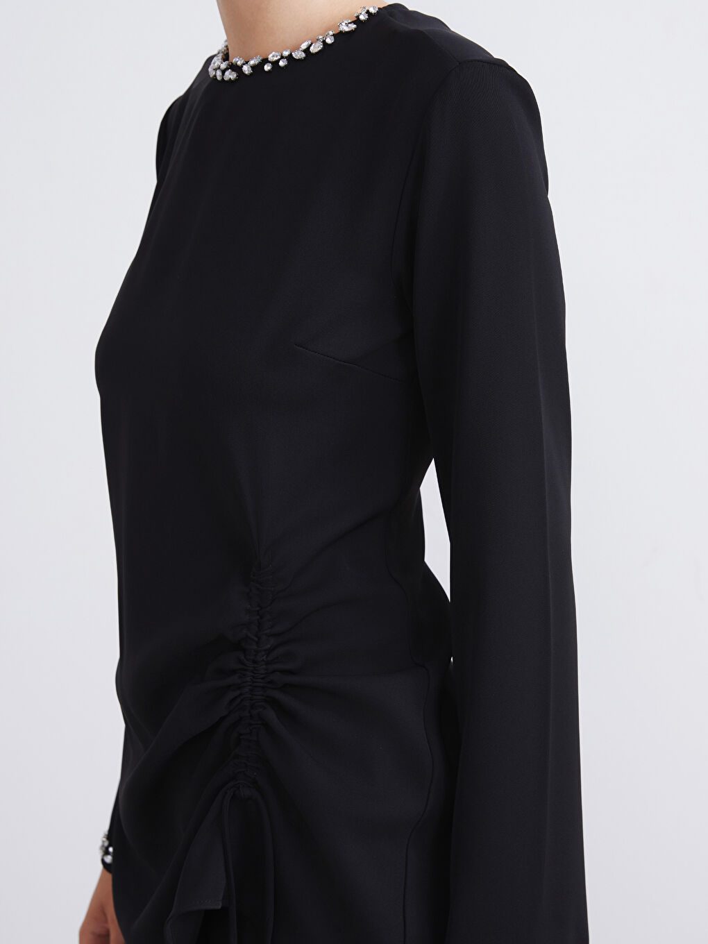 Siyah Taşlı Büzgülü Kadın Tunik-6