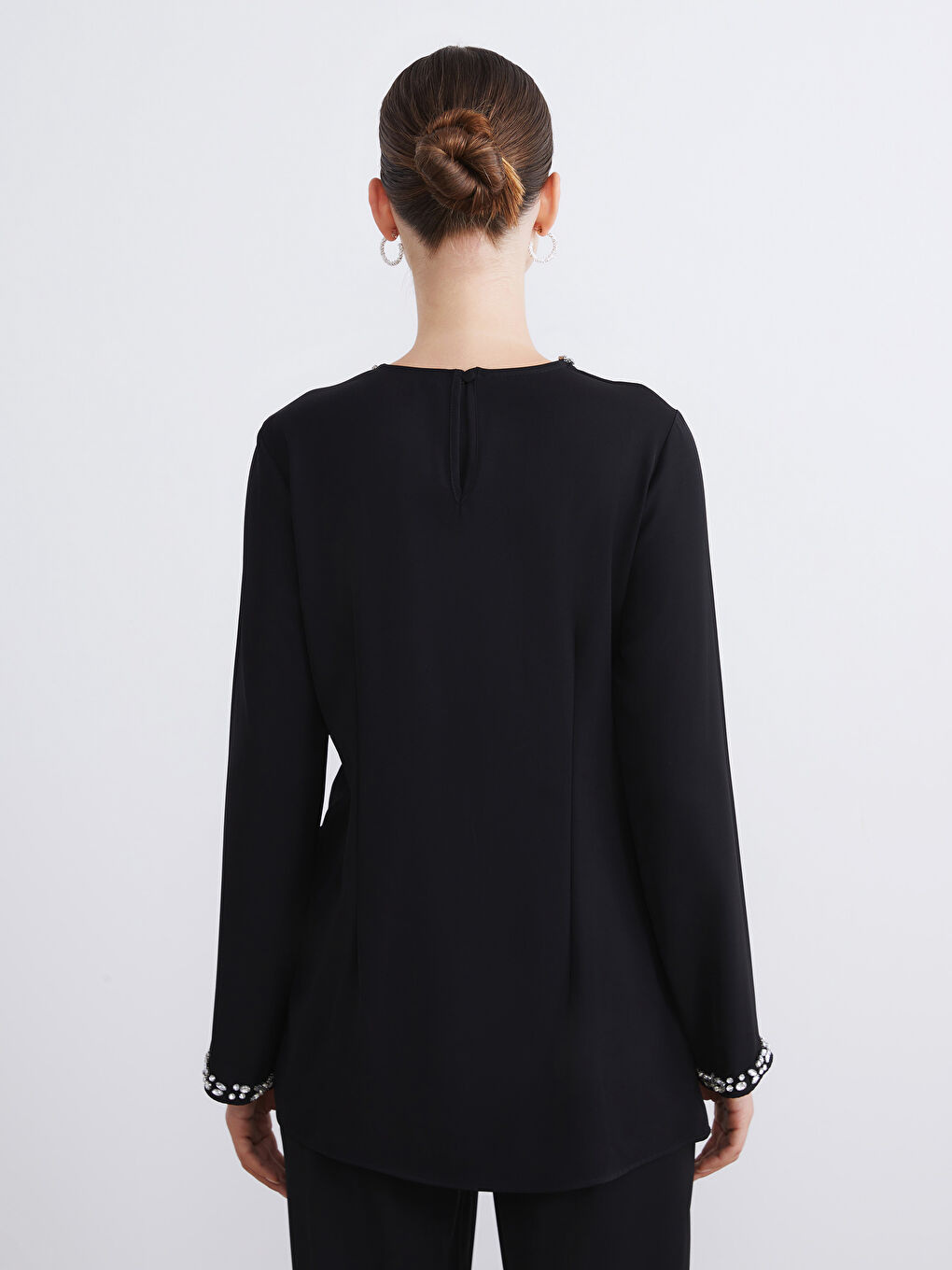Siyah Taşlı Büzgülü Kadın Tunik-9