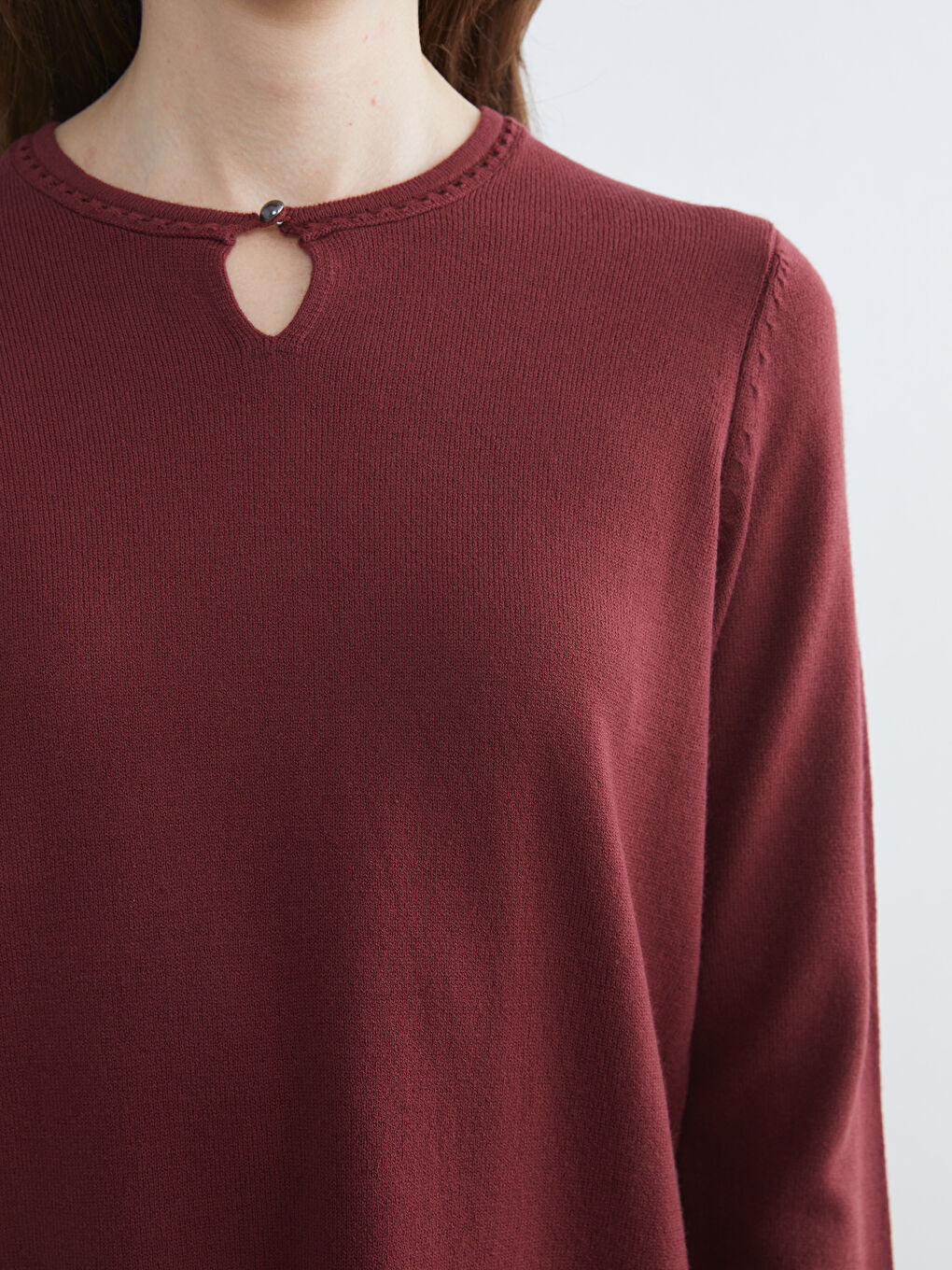 Bordo Bisiklet Yaka Kadın Triko Kazak-2