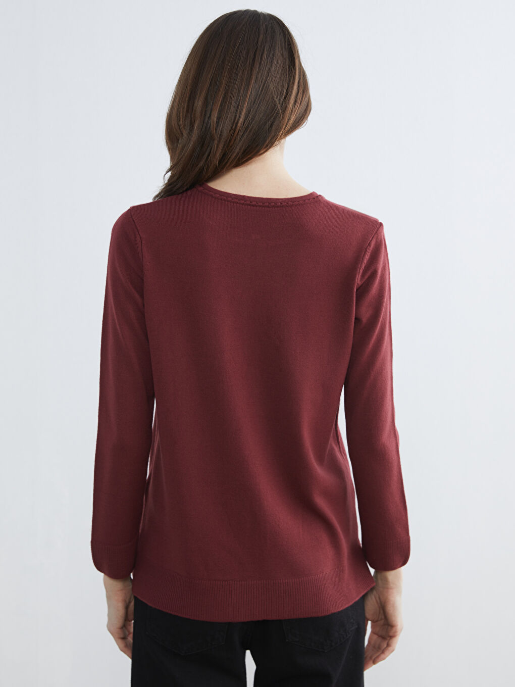 Bordo Bisiklet Yaka Kadın Triko Kazak-3