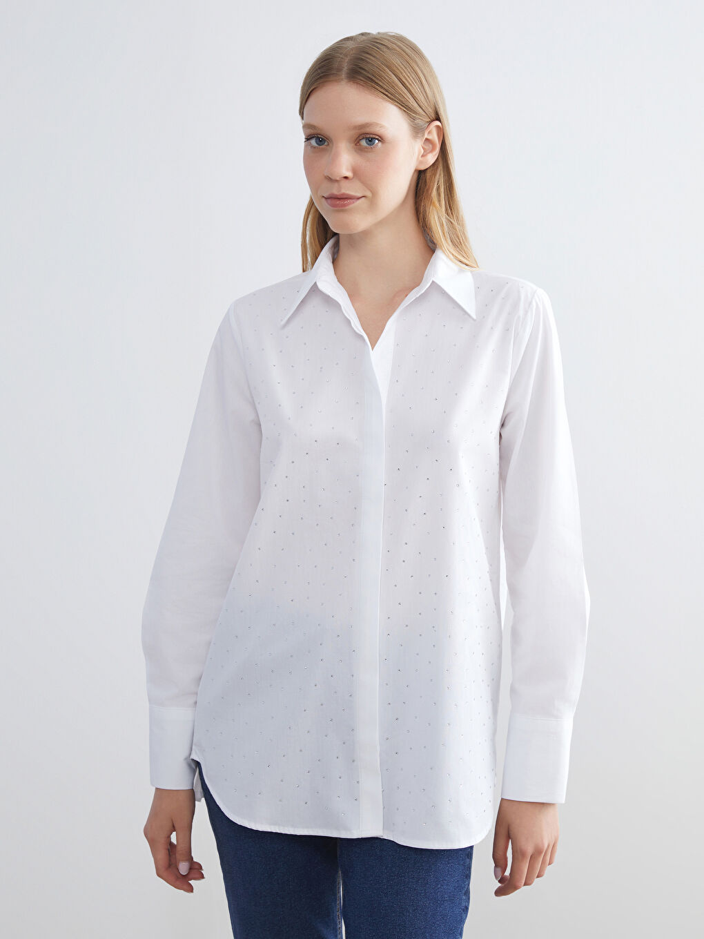 Beyaz Poplin Kadın Gömlek