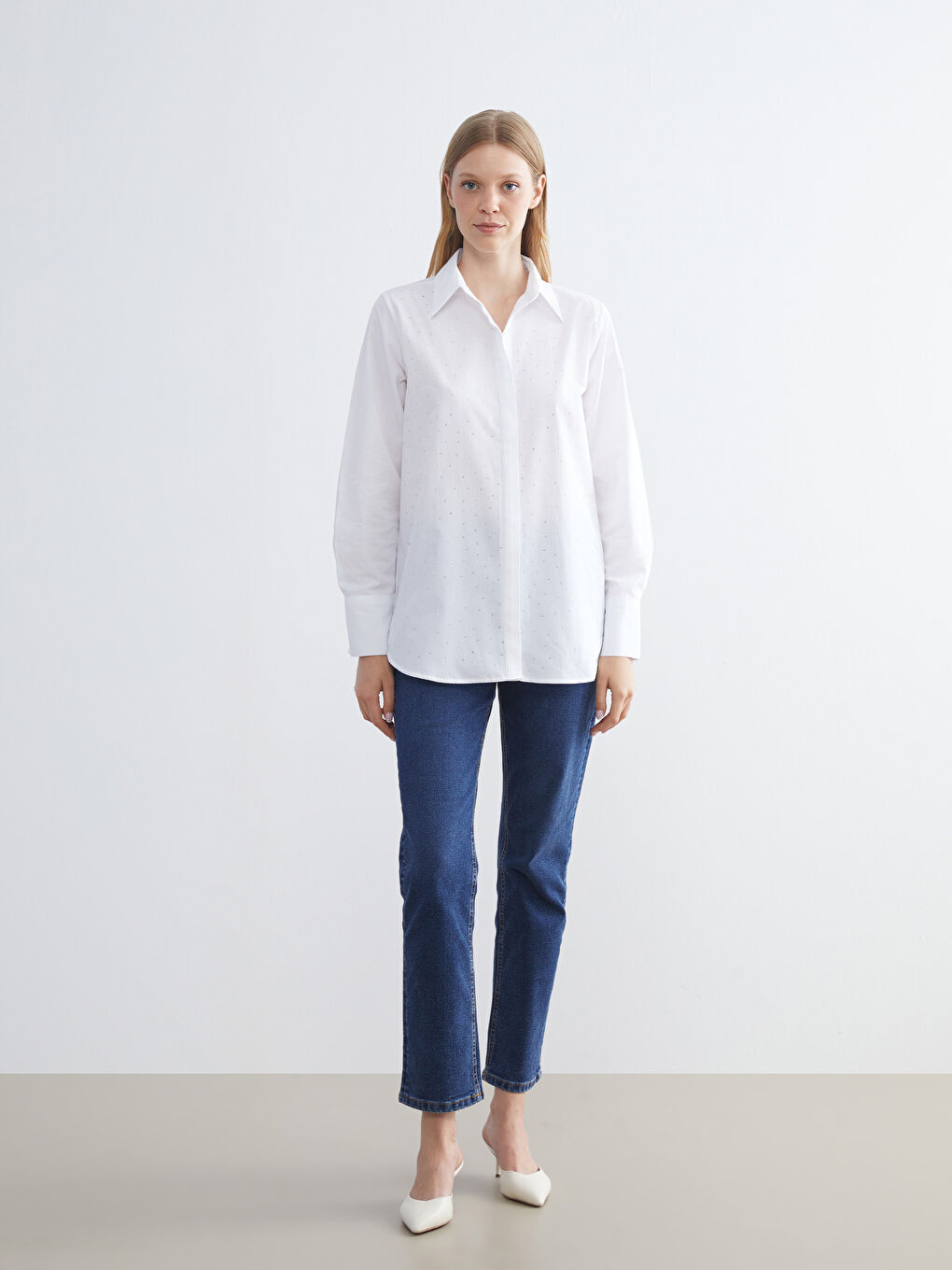 Beyaz Poplin Kadın Gömlek-1