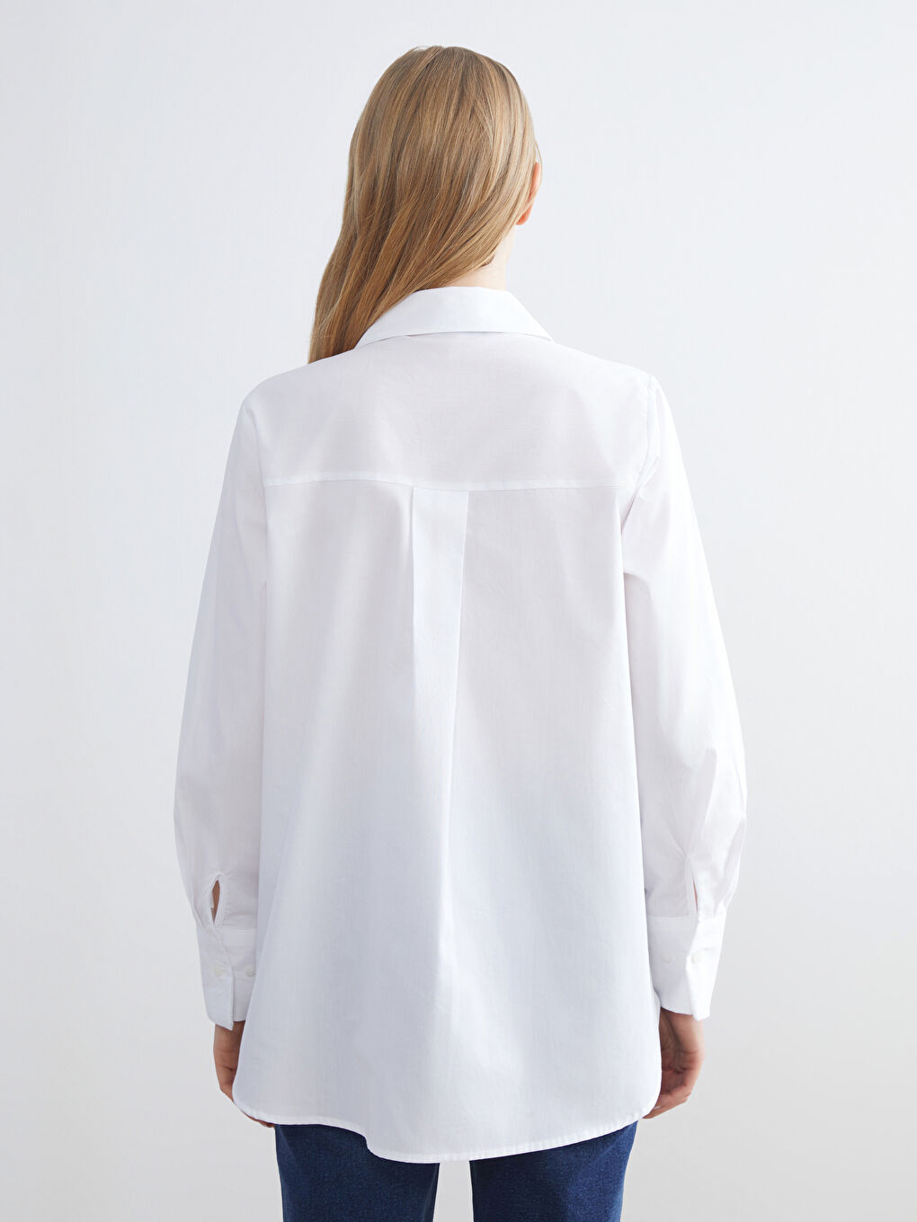 Beyaz Poplin Kadın Gömlek-3