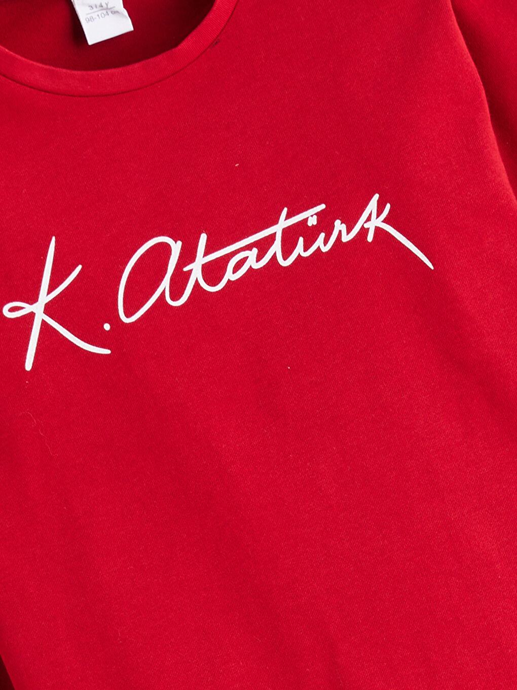 Kırmızı Bisiklet Yaka Atatürk Baskılı Kız Çocuk Tişört-1