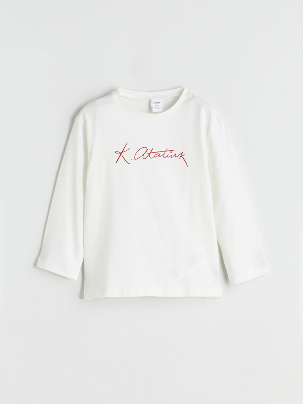 Ekru Bisiklet Yaka Atatürk Baskılı Kız Çocuk Tişört