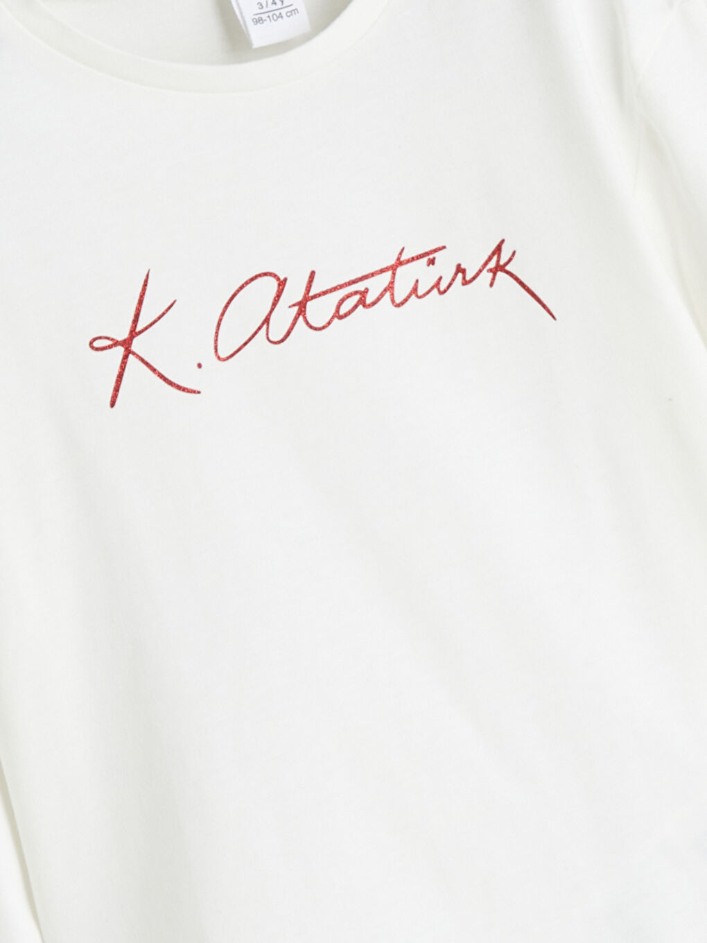 Ekru Bisiklet Yaka Atatürk Baskılı Kız Çocuk Tişört-1