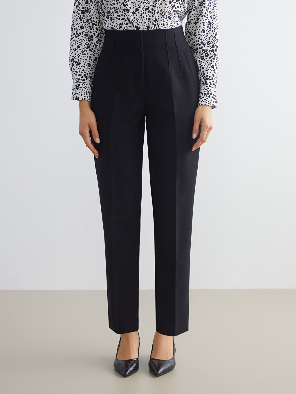 Siyah Büyük Beden Standart Fit Kadın Cigarette Pantolon-2