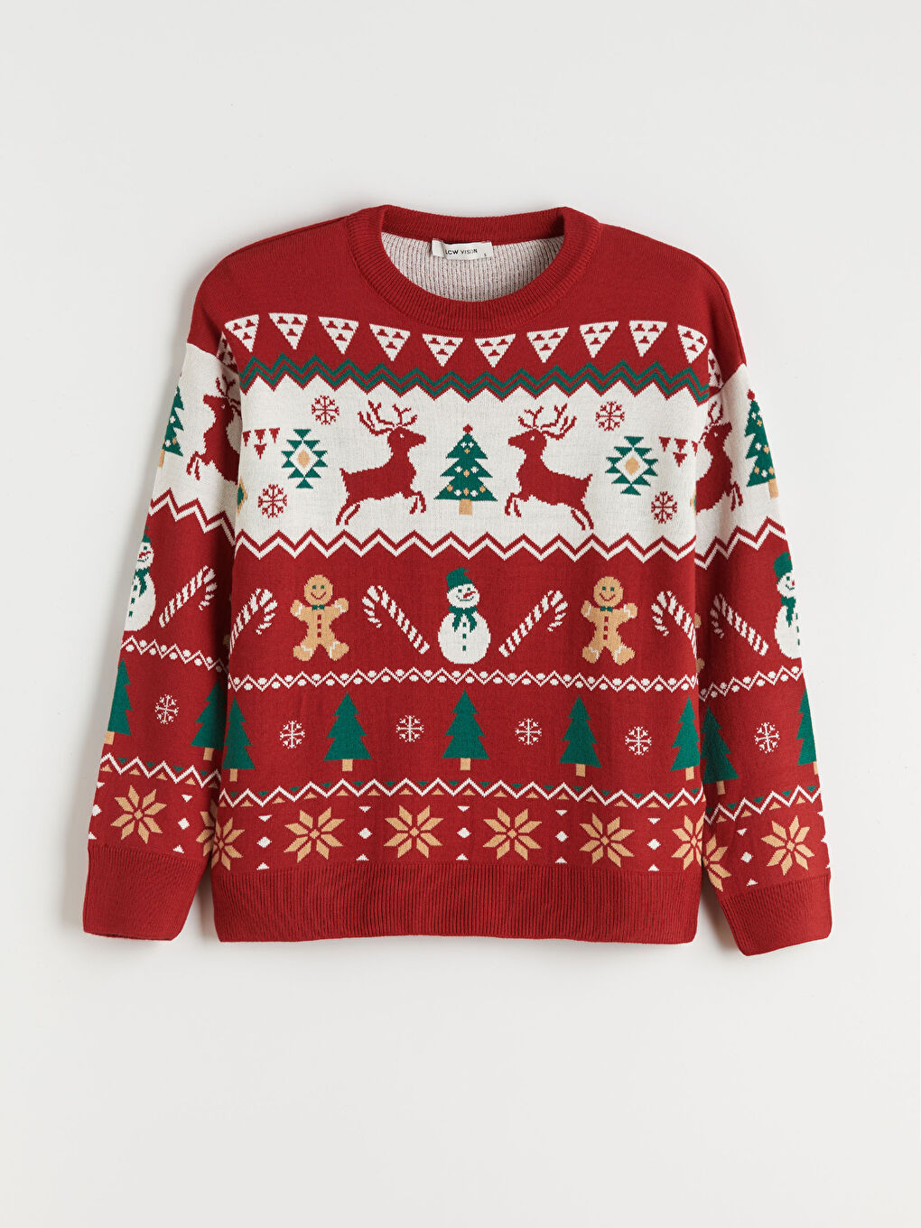 Kırmızı Bisiklet Yaka Yılbaşı Temalı Kadın Triko Kazak-4