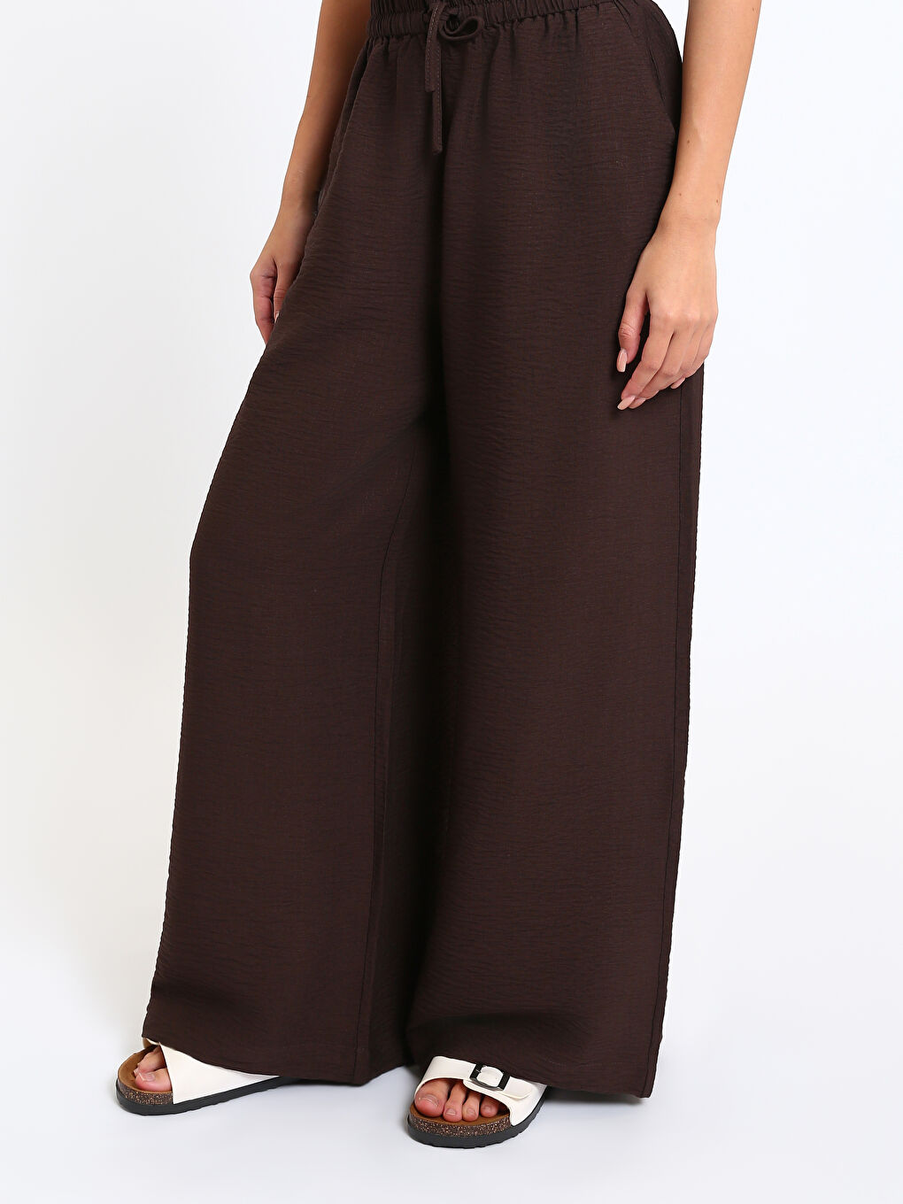 ელასტიური წელის ფართო შარვალი ქალებისთვის-3