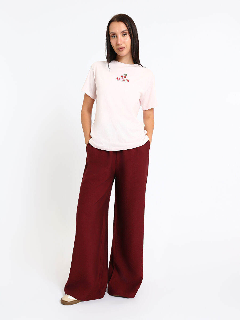 Elastic Waist Wide Leg Women's Trousers