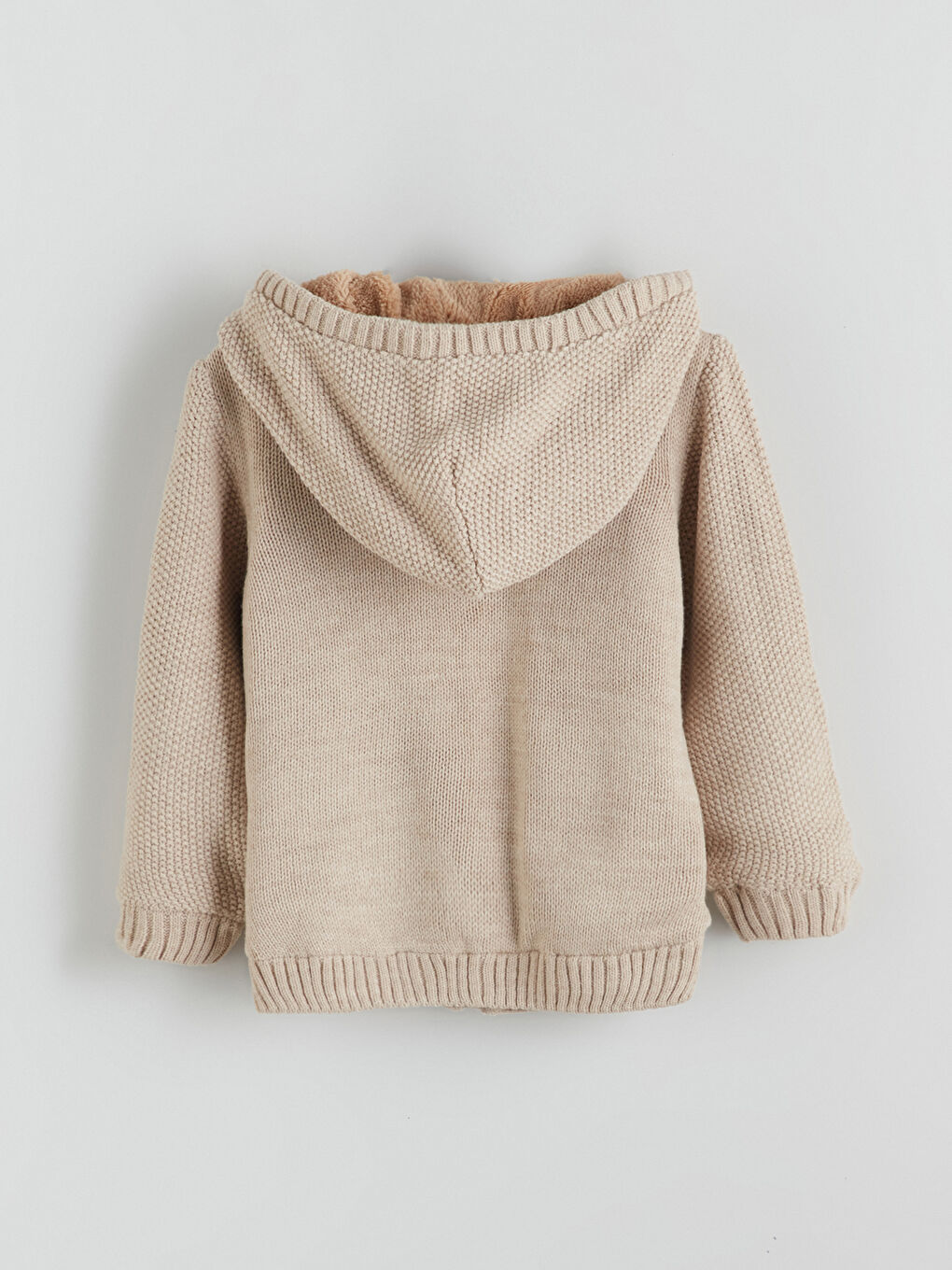 Bej Kapüşonlu Basic Uzun Kollu Erkek Çocuk Hırka-2