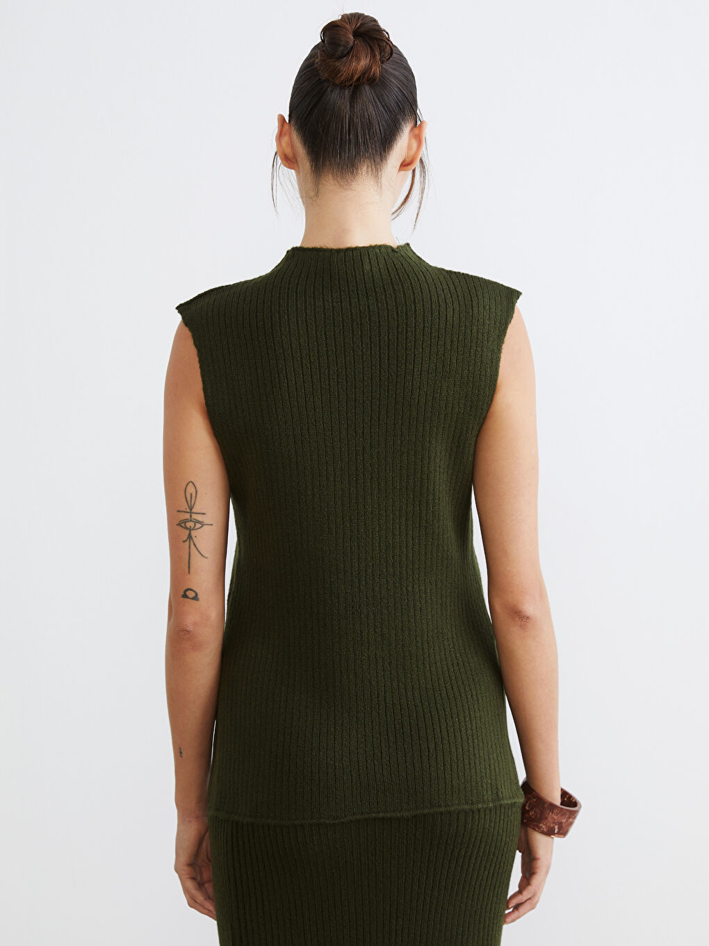 Haki Dik Yaka Kadın Triko Atlet-3