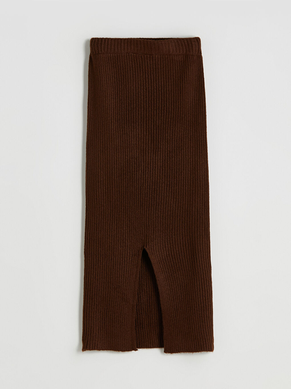 Kahverengi Dar Fit Yırtmaçlı Etek-4