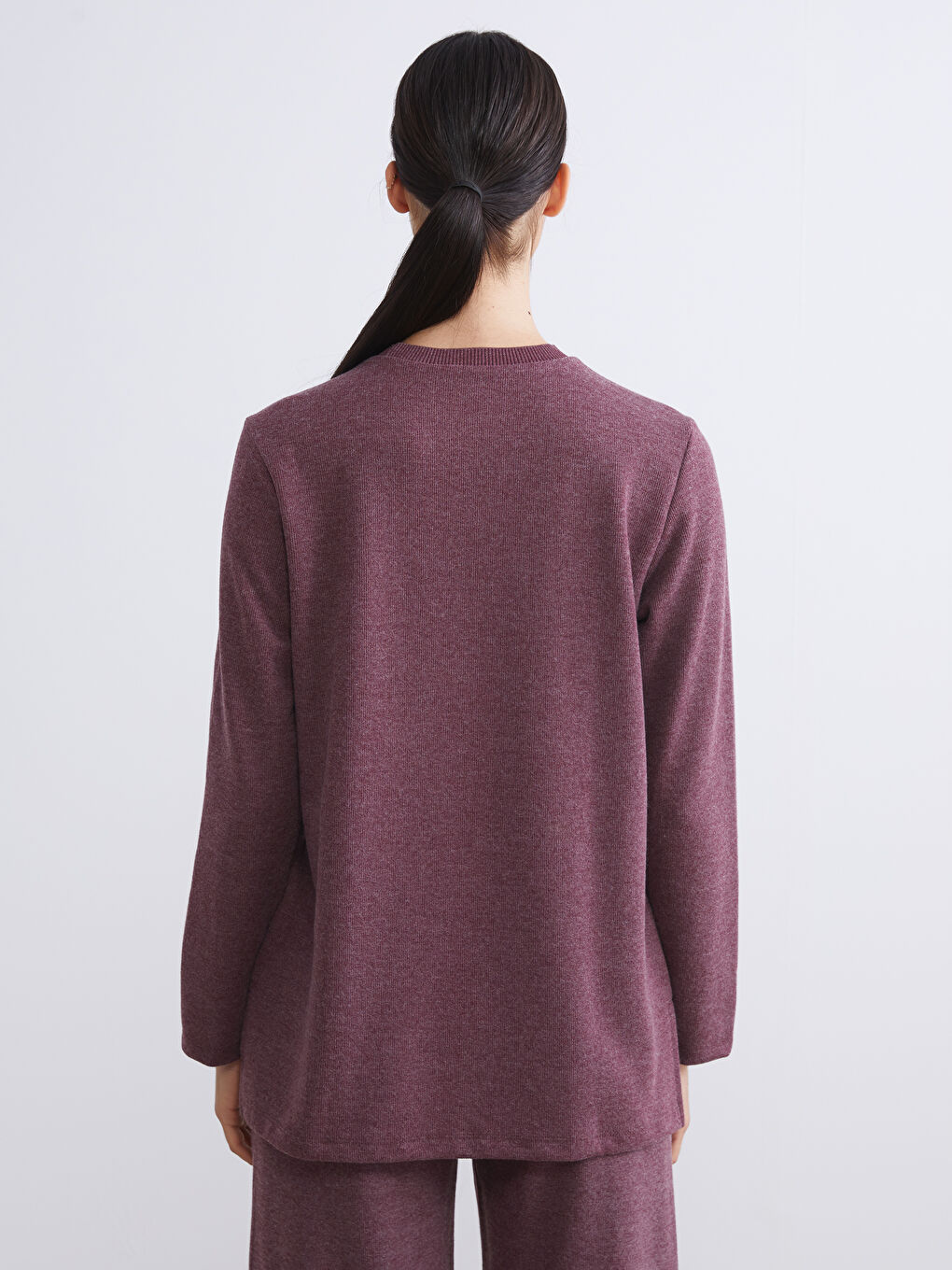 Bordo Büyük Beden Bisiklet Yaka Kadın Sweatshirt Tunik-3