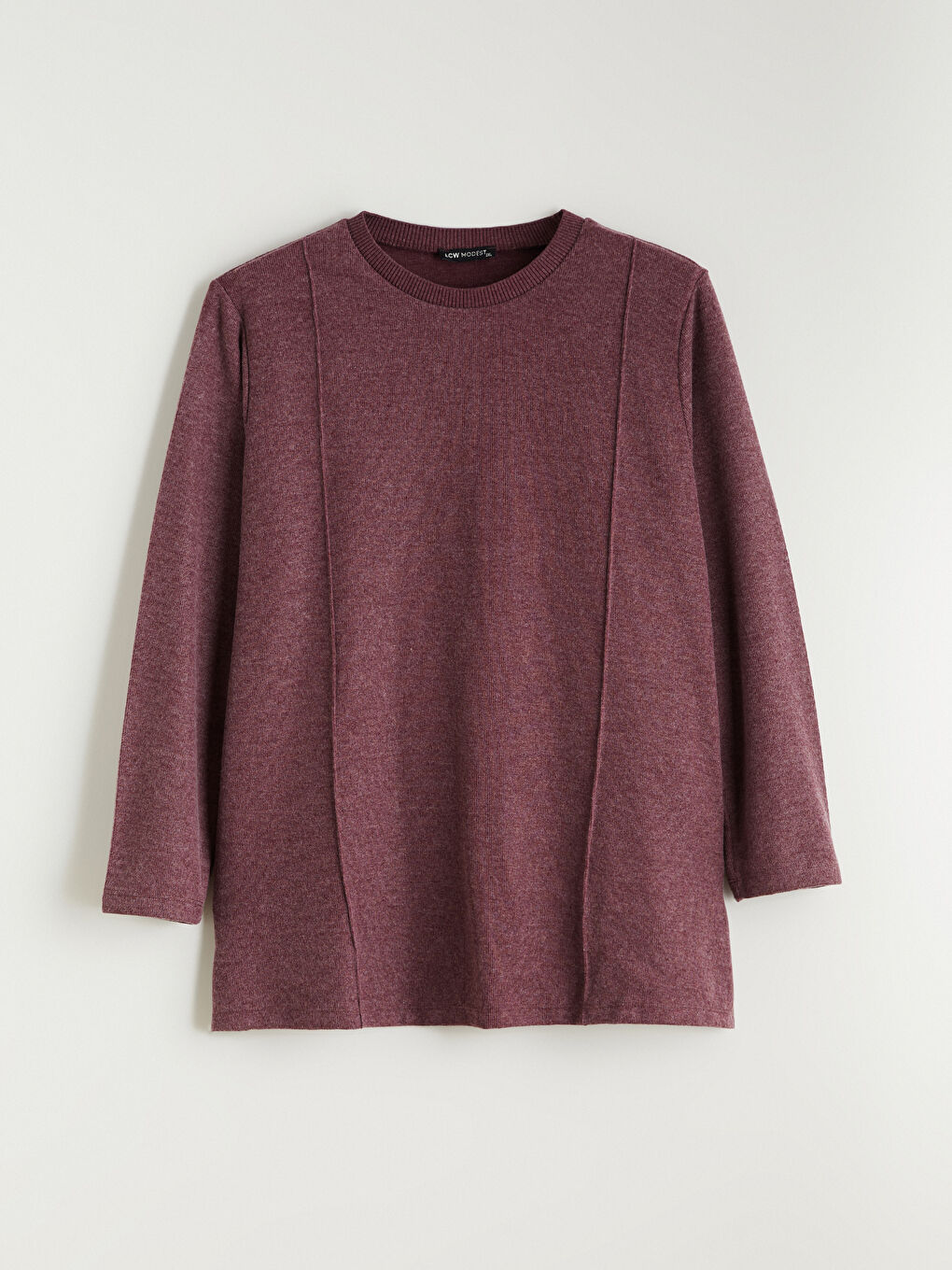 Bordo Büyük Beden Bisiklet Yaka Kadın Sweatshirt Tunik-5
