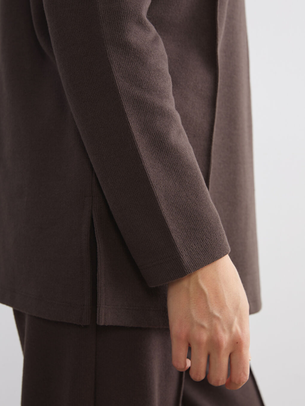 Kahverengi Büyük Beden Bisiklet Yaka Kadın Sweatshirt Tunik-3