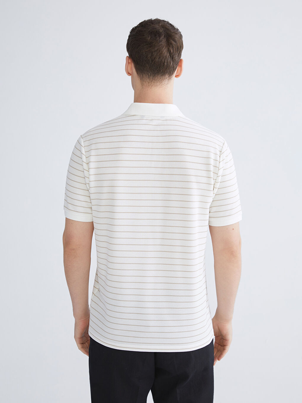 Bej Polo Yaka Çizgili Erkek Tişört-3