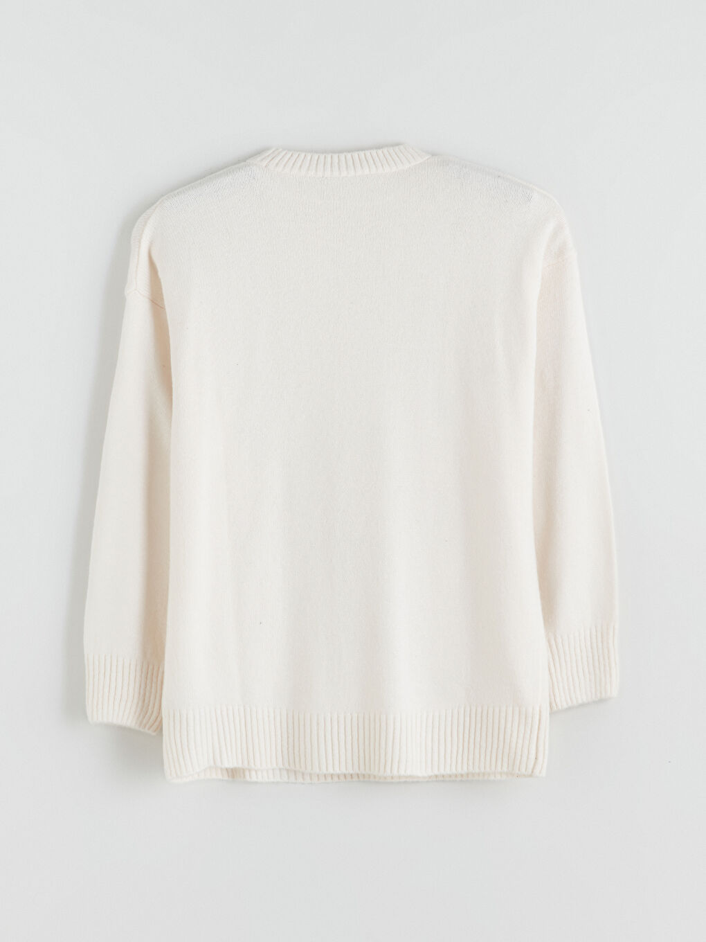 Ekru Bisiklet Yaka Çiçek Nakışlı Kadın Triko Tunik-5