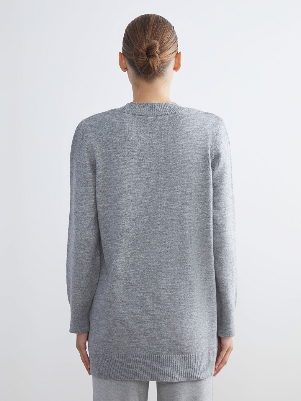 Antrasit Bisiklet Yaka Taşlı Kadın Triko Tunik-3