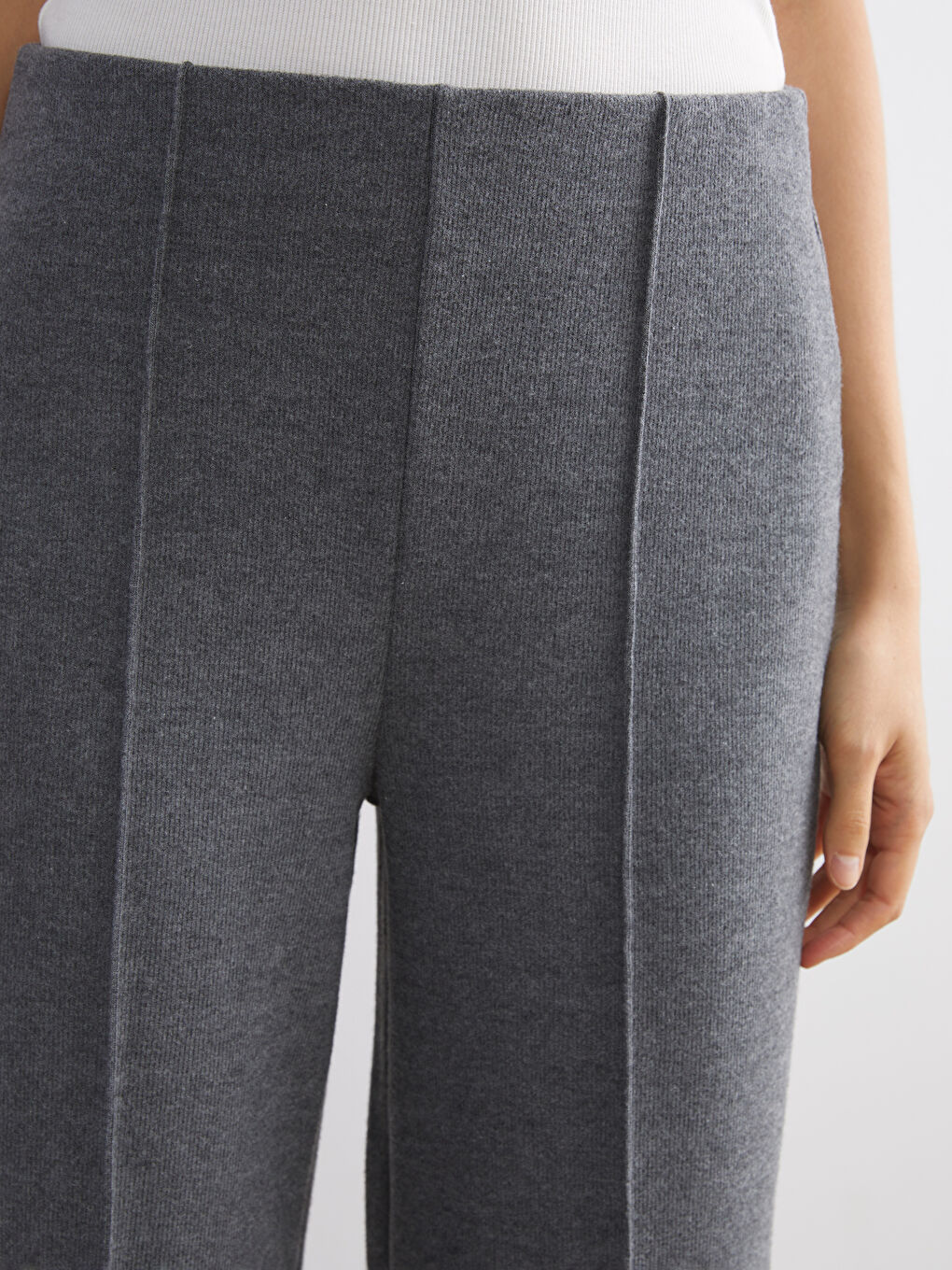 Antrasit Beli Lastikli Geniş Paça Kadın Pantolon-2