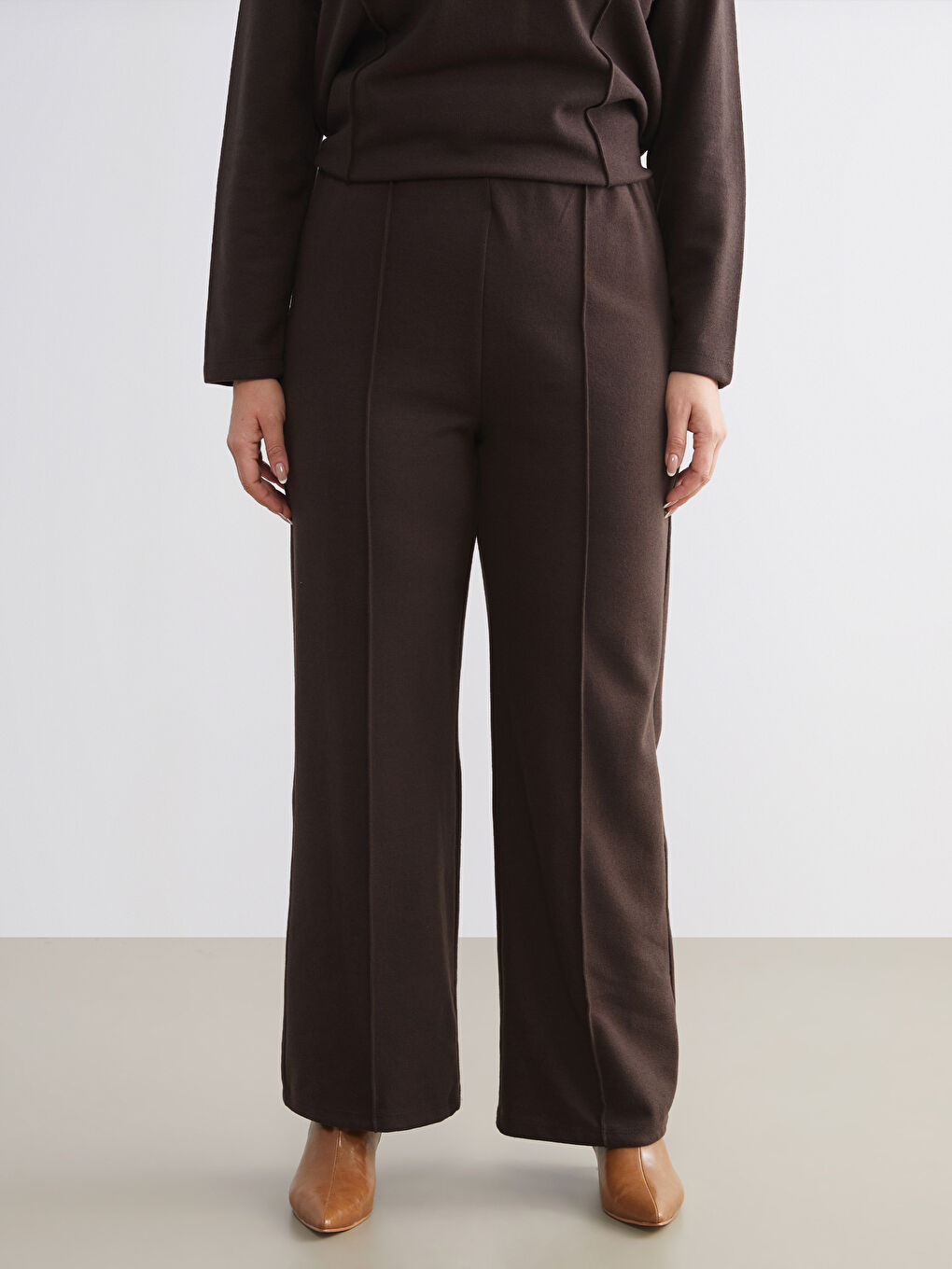 Pantalone sa elastičnim strukom i širokim nogavicama za žene-5