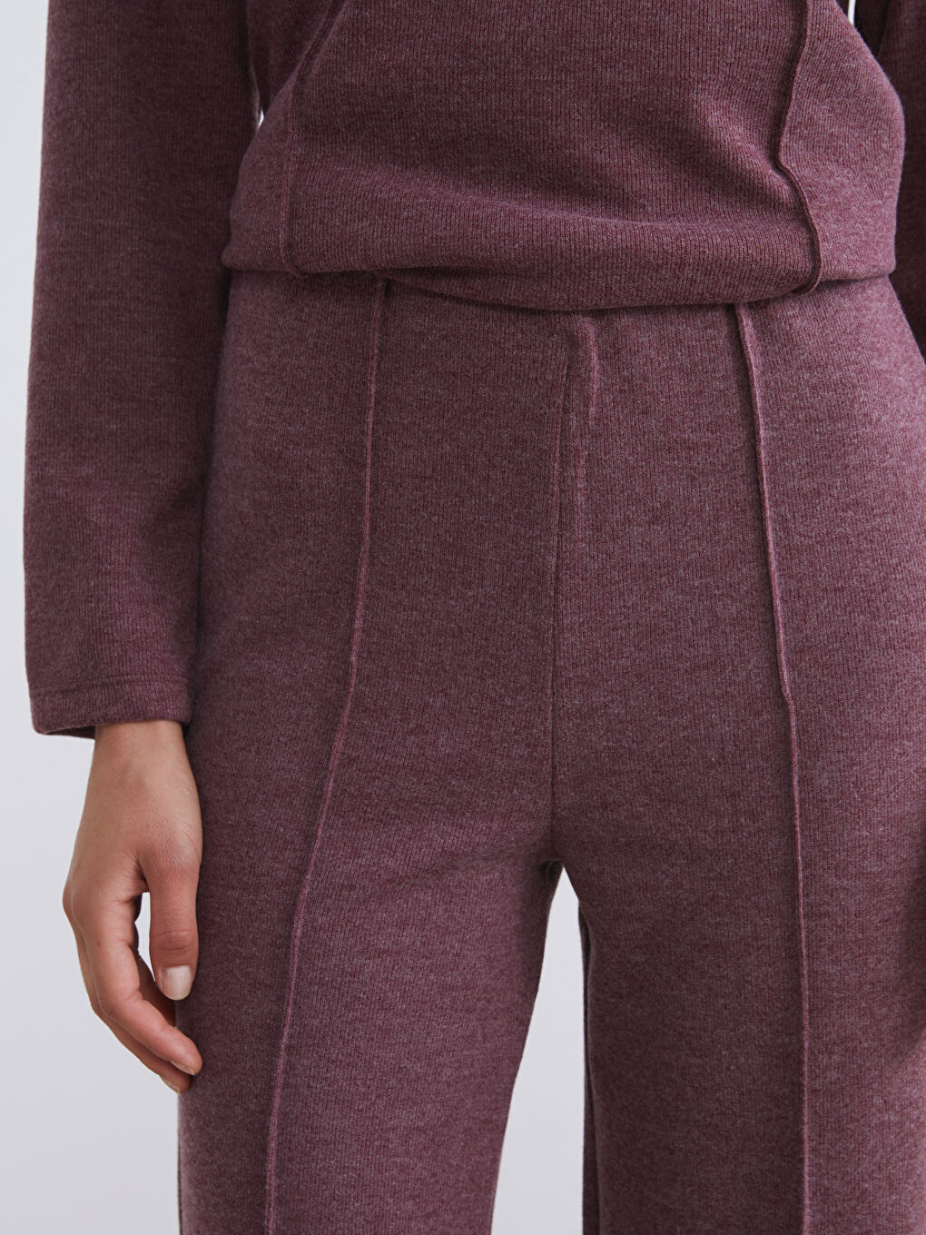 Bordo Beli Lastikli Geniş Paça Kadın Pantolon-4