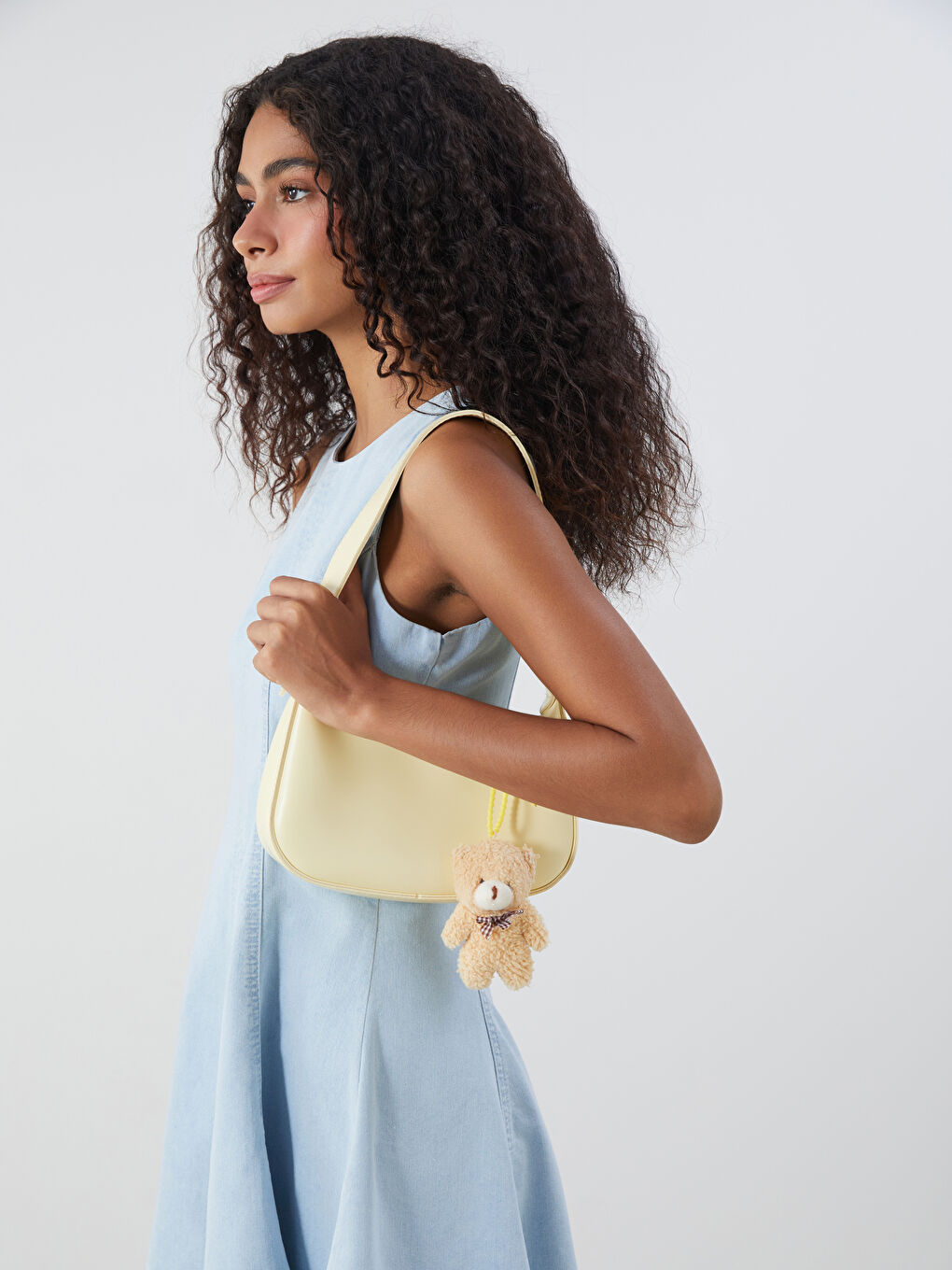 Sarı Deri Görüünmlü Kadın Omuz Çantası