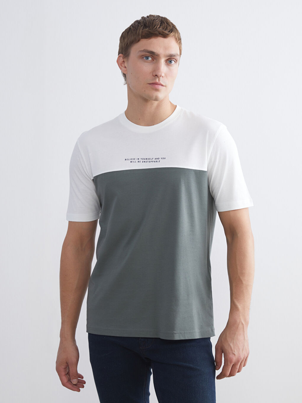 Crew Neck Color Block Men's T-Shirt-2